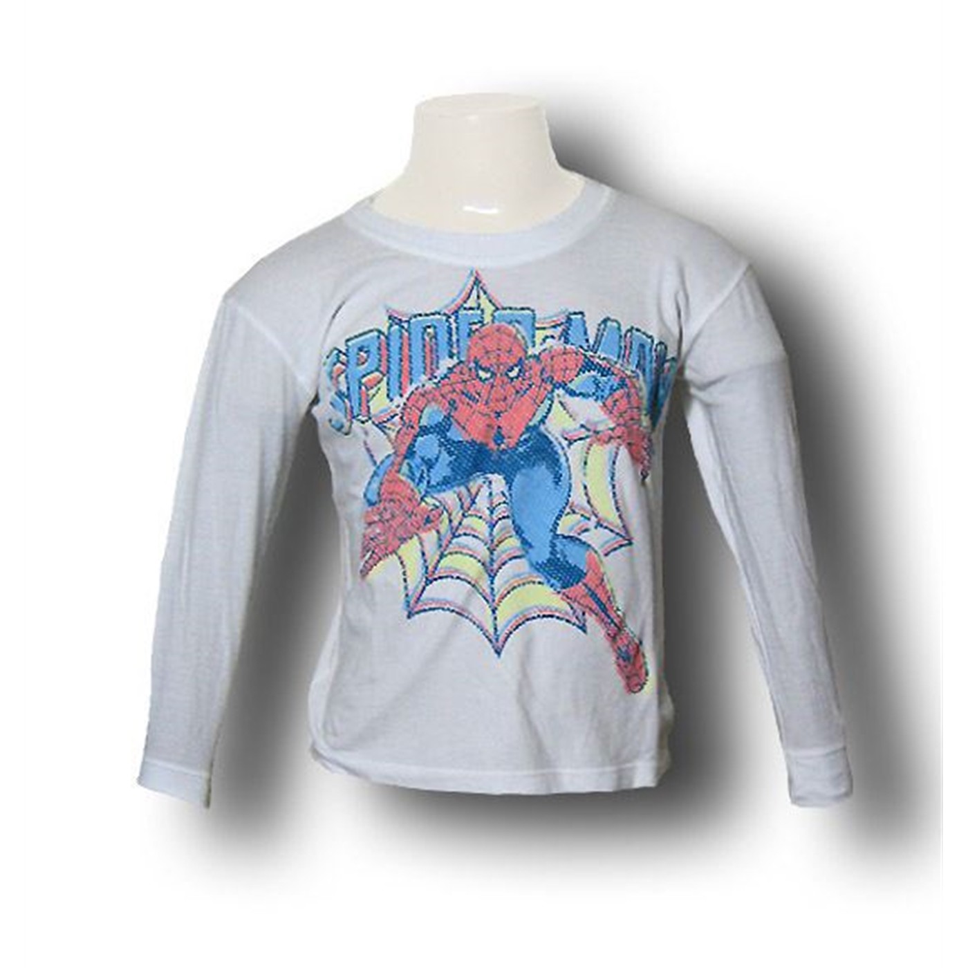 Spiderman Kids Red Decco Faded Dots Long Sleeve T-Shirt, White