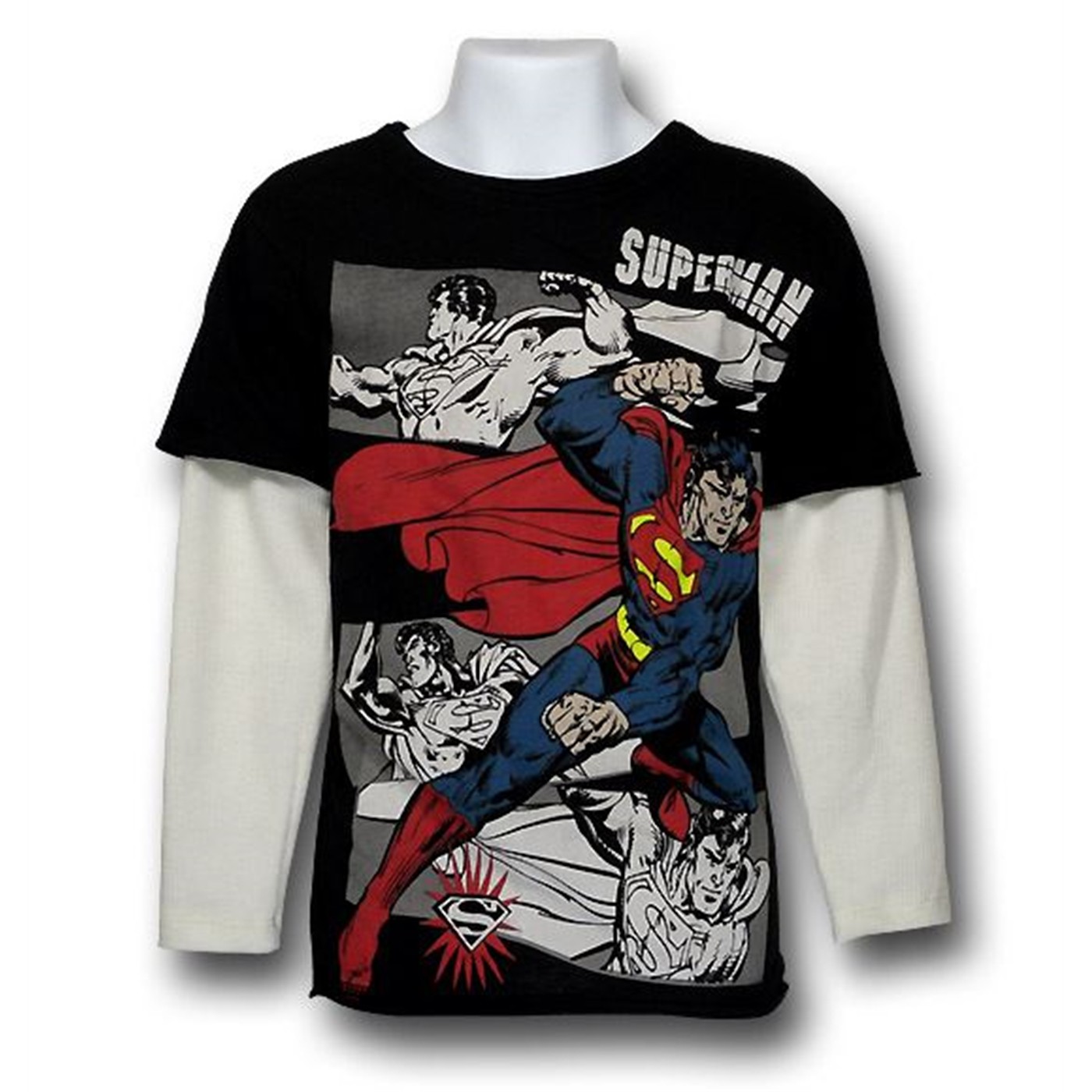 Superman Kids Punchfest 30 Single Long Sleeve T-Shirt, Black
