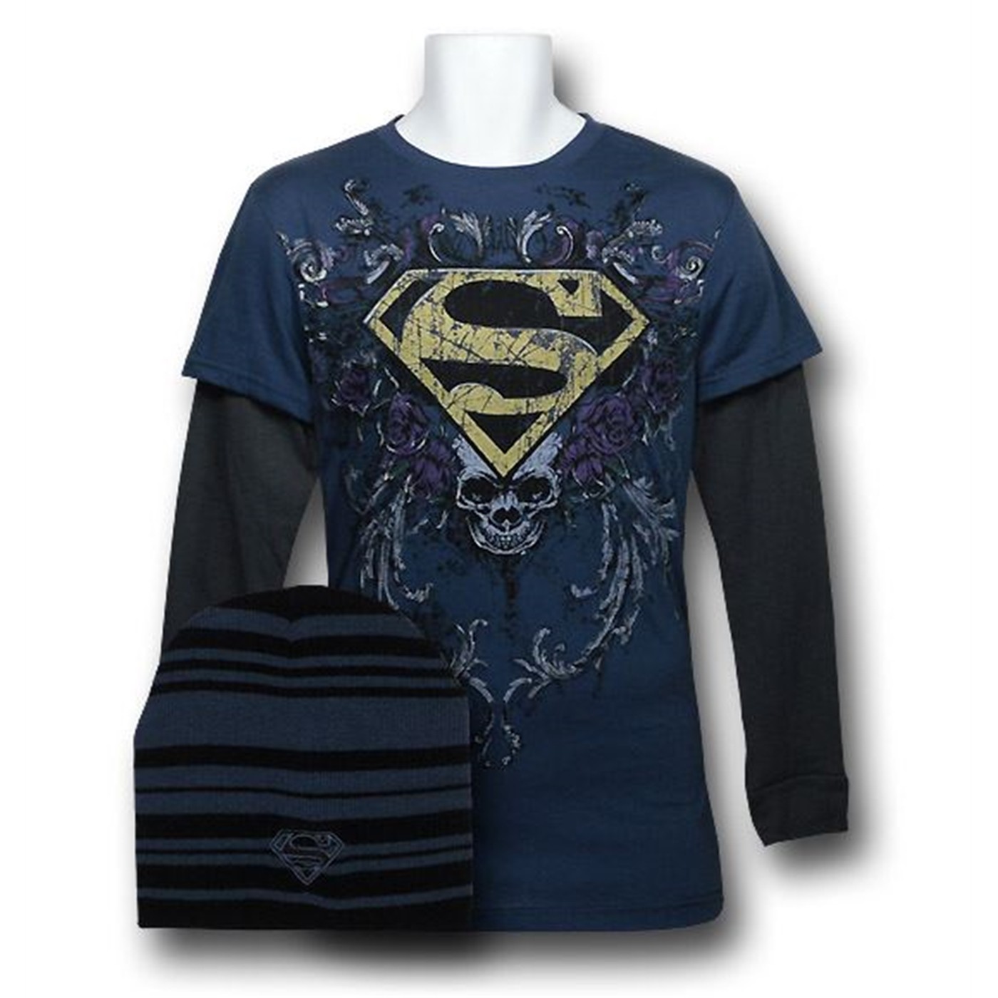Superman Long Sleeve Shirt and Beanie Set, Blue