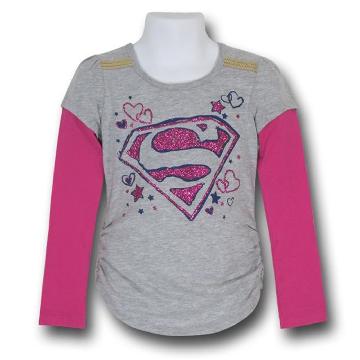 Supergirl Juvenile Double Sleeve Shirt, Grey