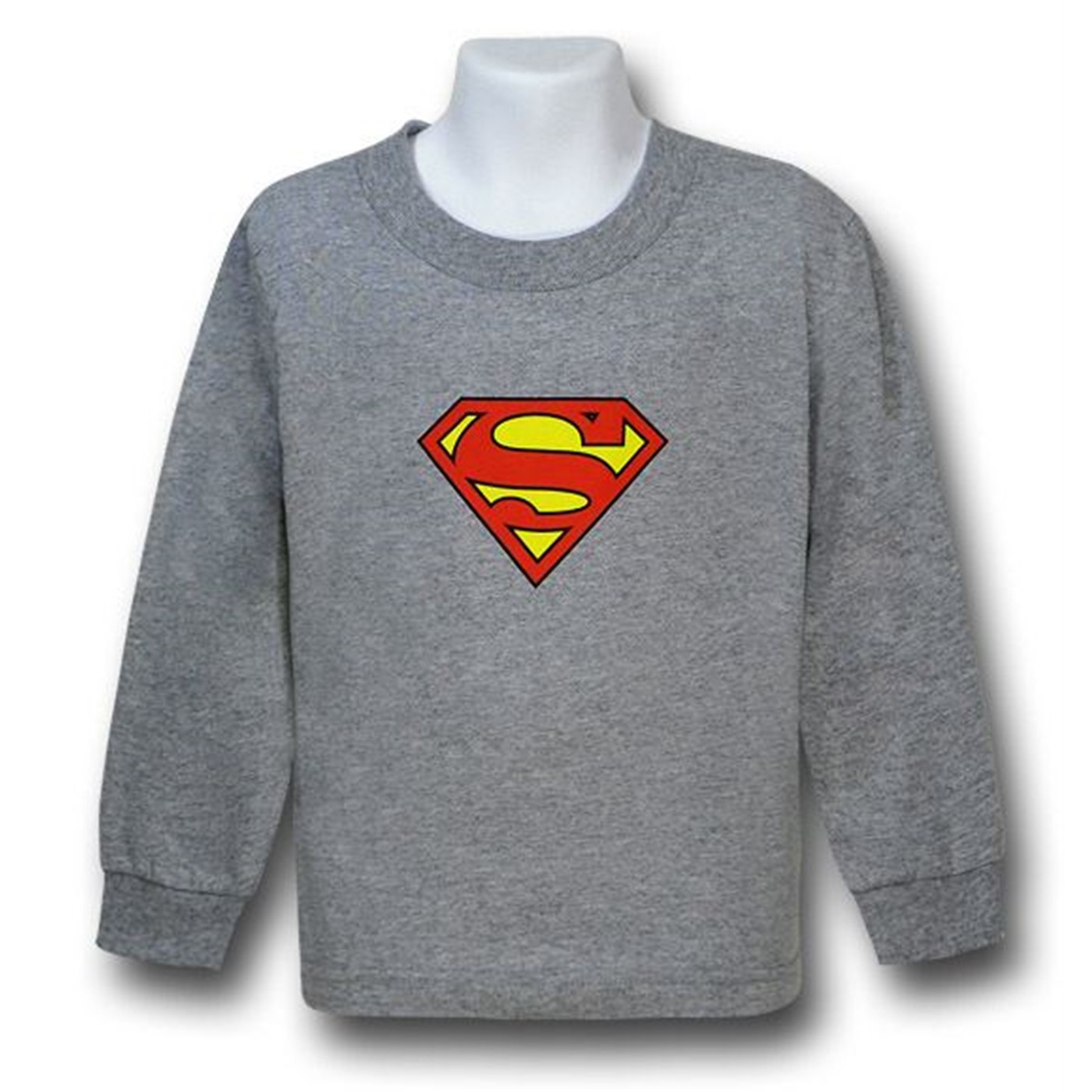 Superman Symbol Long Sleeve Grey Kids T-Shirt, Grey