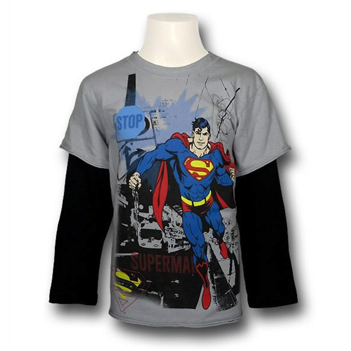 Superman Kids 30s Stop Long Sleeve T-Shirt, Grey