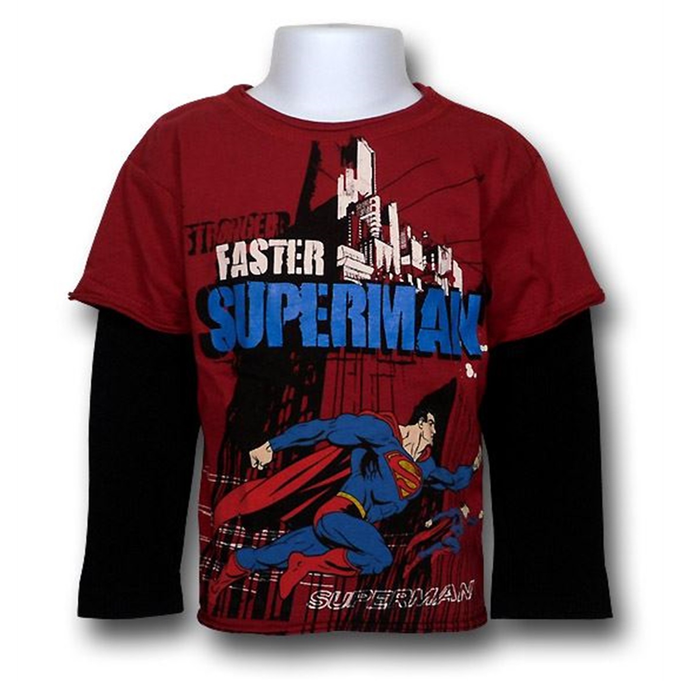 Superman Kids Faster Long Sleeve 30 Single T-Shirt, Red