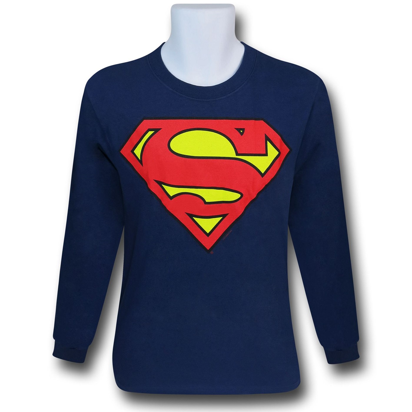 Superman Logo Navy Long Sleeve T-Shirt, Blue