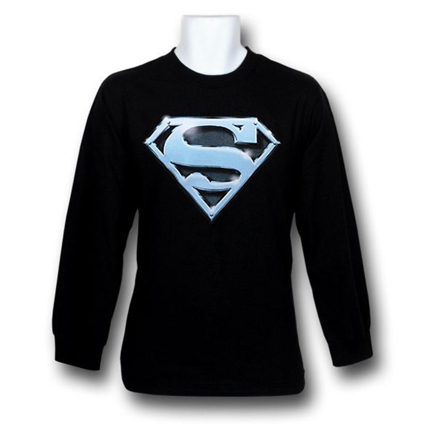 Superman Blue Steel Symbol Black Long Sleeve T-Shirt, Black