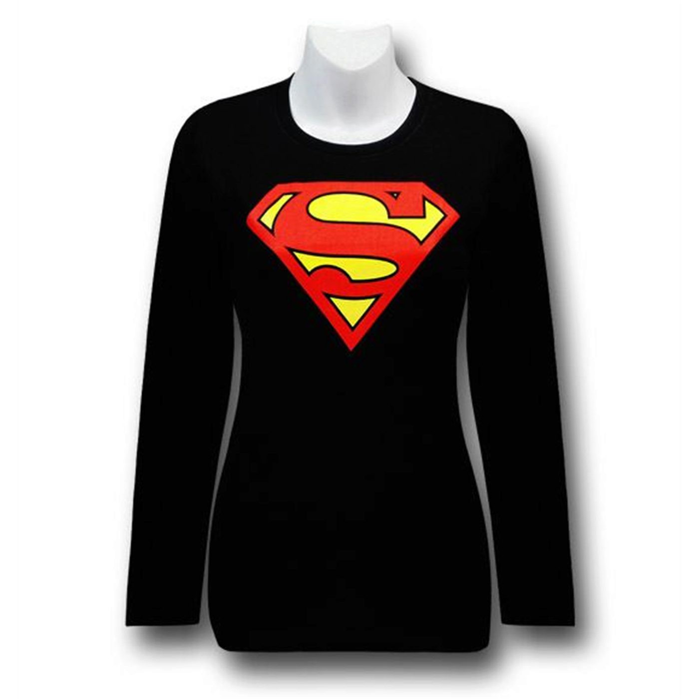 Superman Symbol Juniors Black Long Sleeve T-Shirt, Black