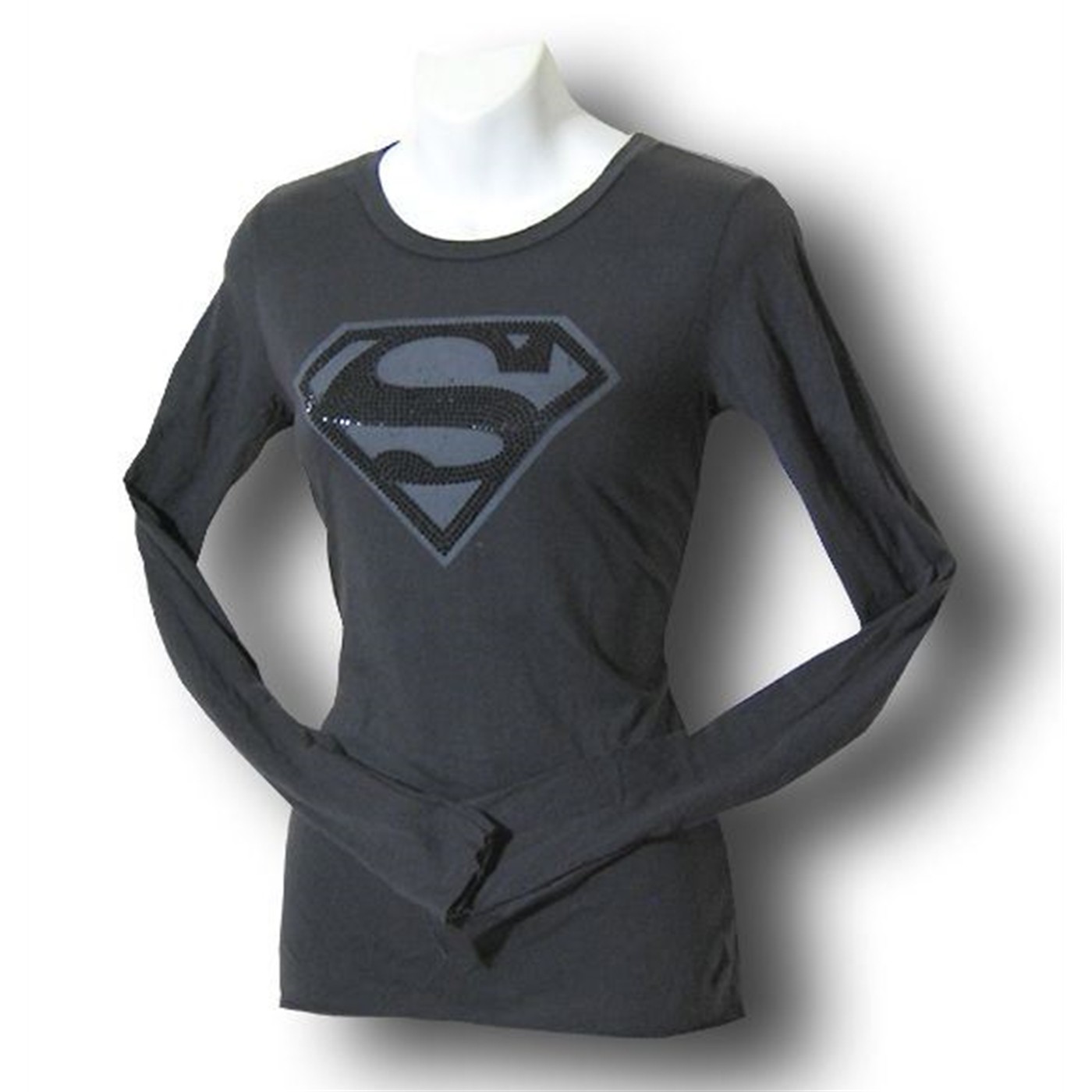 Supergirl Swarovski Crystal T-Shirt Long Sleeve, Black