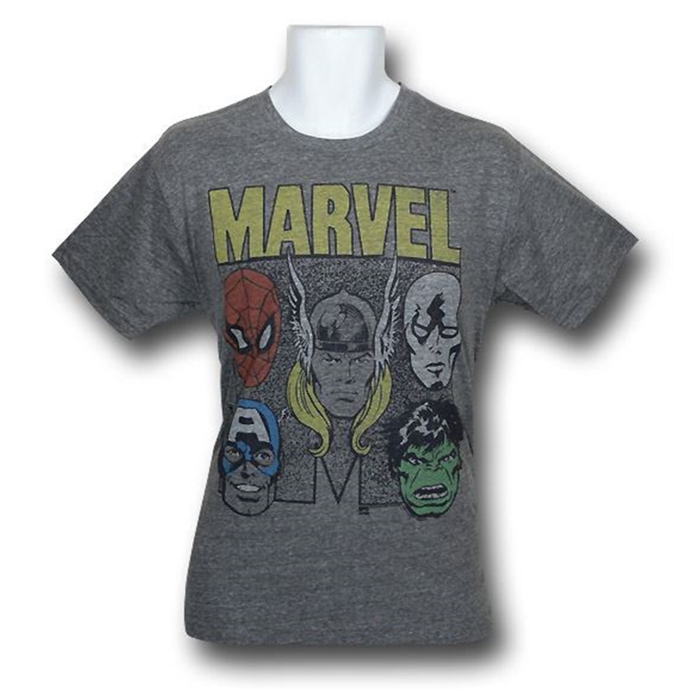 Marvel Retro Team Heads Junk Food T-Shirt, Grey