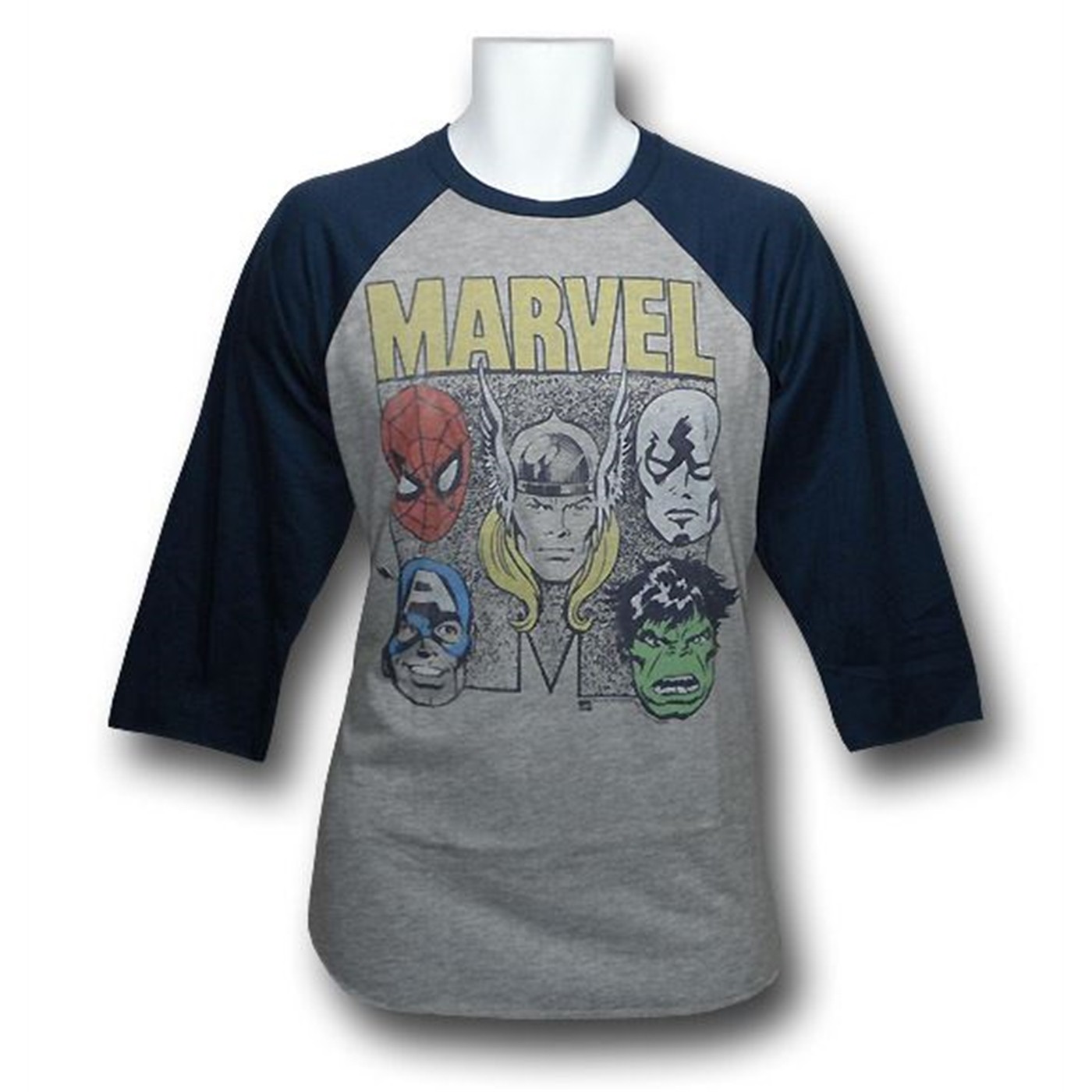 Marvel Retro Heads Junk Food Raglan T-Shirt, Grey