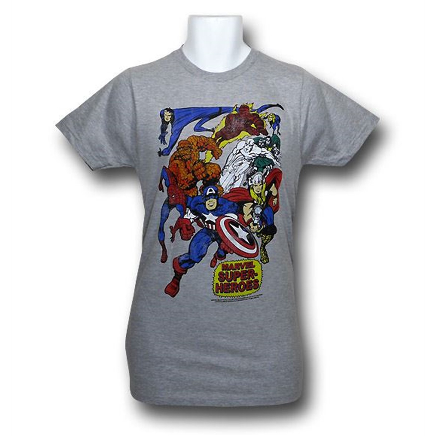 Marvel Heroes Group Shot 30 Single T-Shirt, Grey