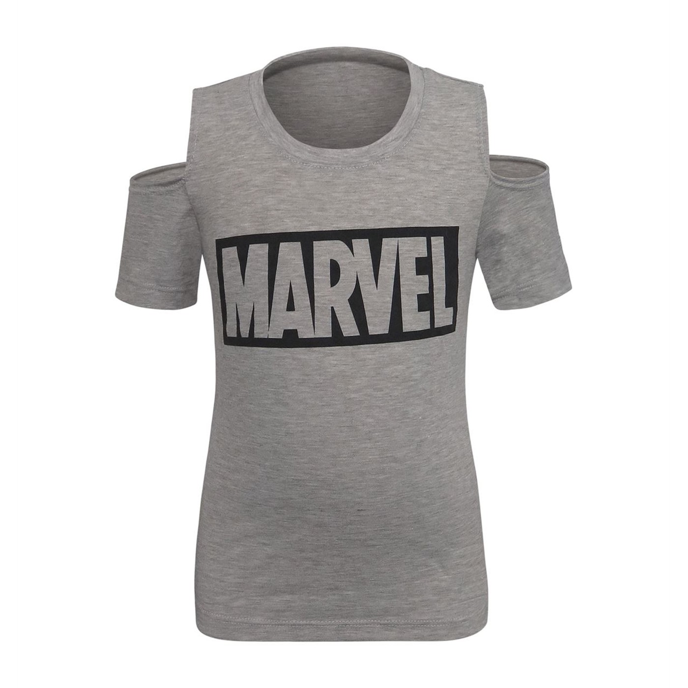 Marvel Logo Cold Shoulder Girls' T-Shirt, Grey
