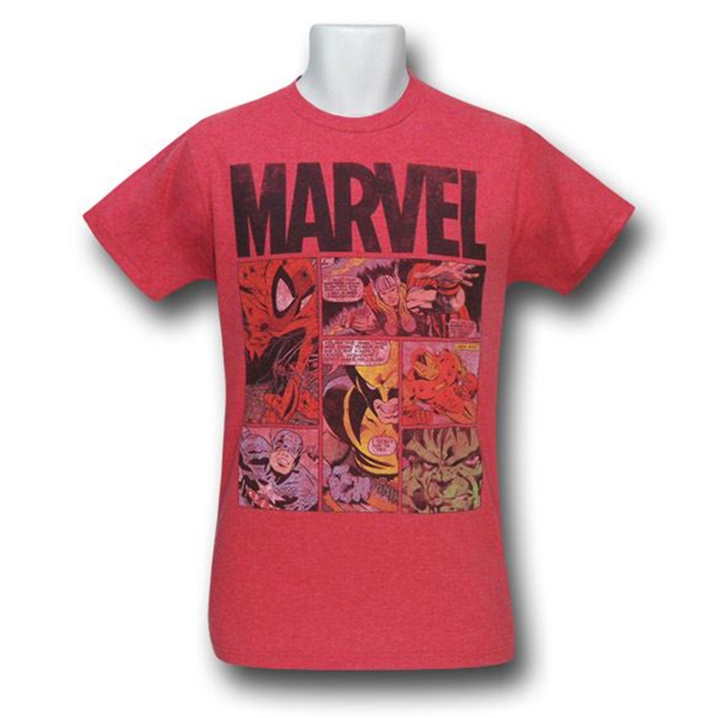 Marvel Heather Red Classic Panels 30 Single T-Shirt, Black