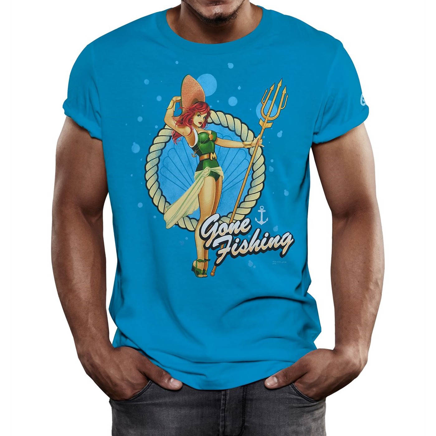 Mera DC Bombshells Gone Fishing Men's T-Shirt, Blue