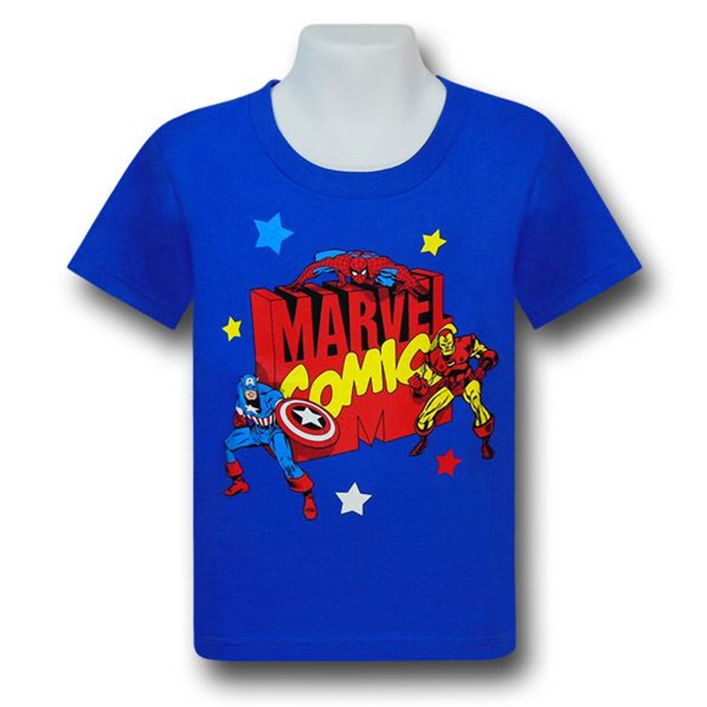 Marvel Block Logo and Heroes Kids T-Shirt, Blue