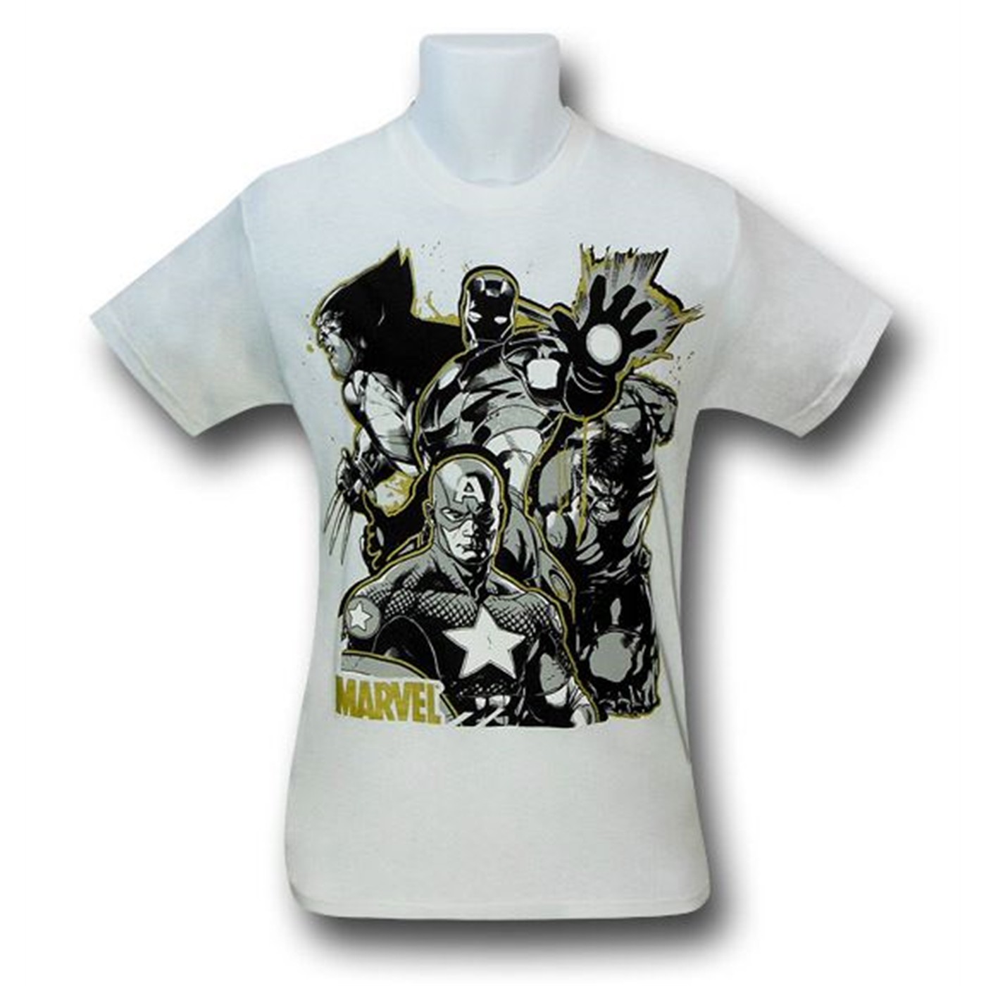 Marvel Four Heroes Sketched on White T-Shirt, White