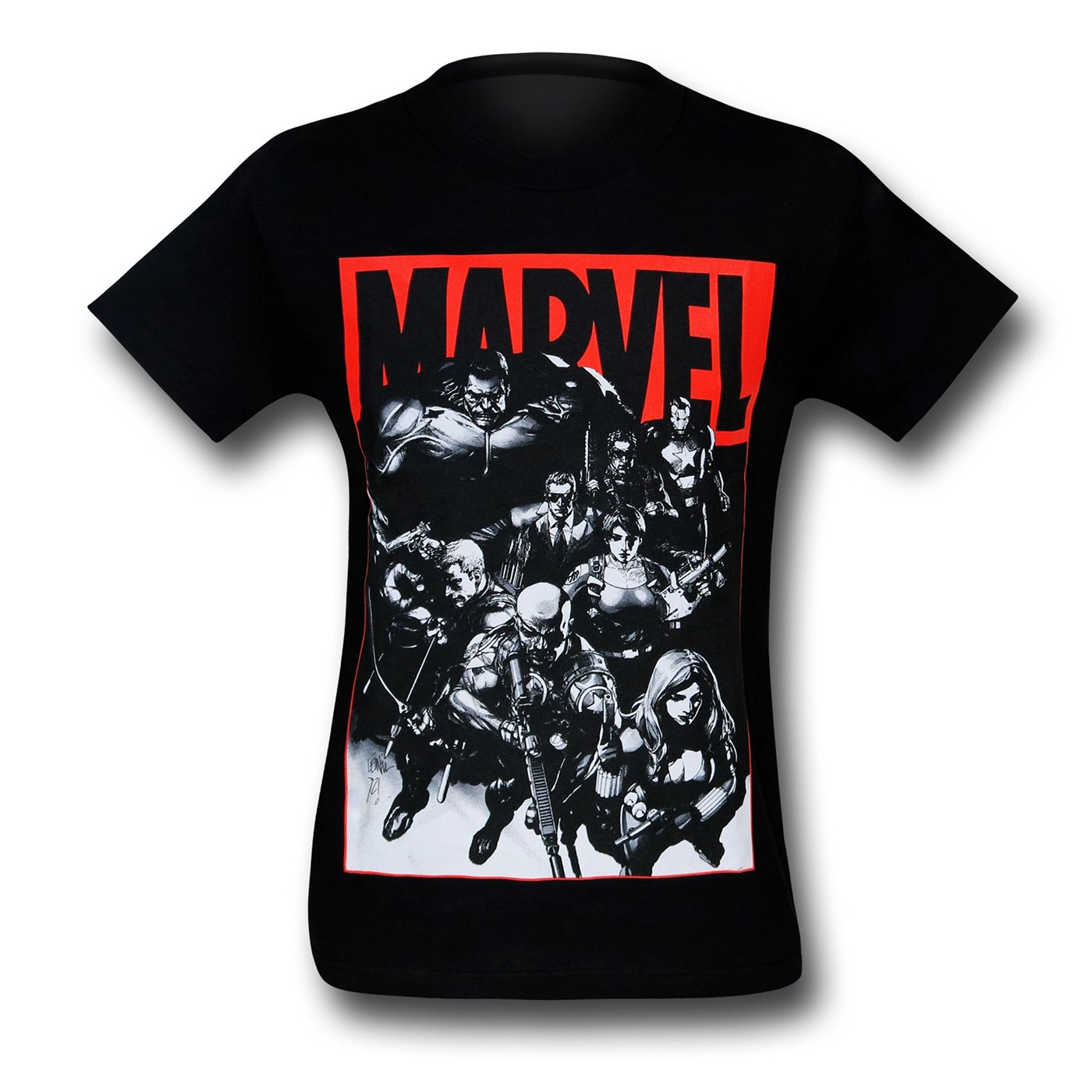 Marvel Armed Heroes and Logo Black T-Shirt, Black