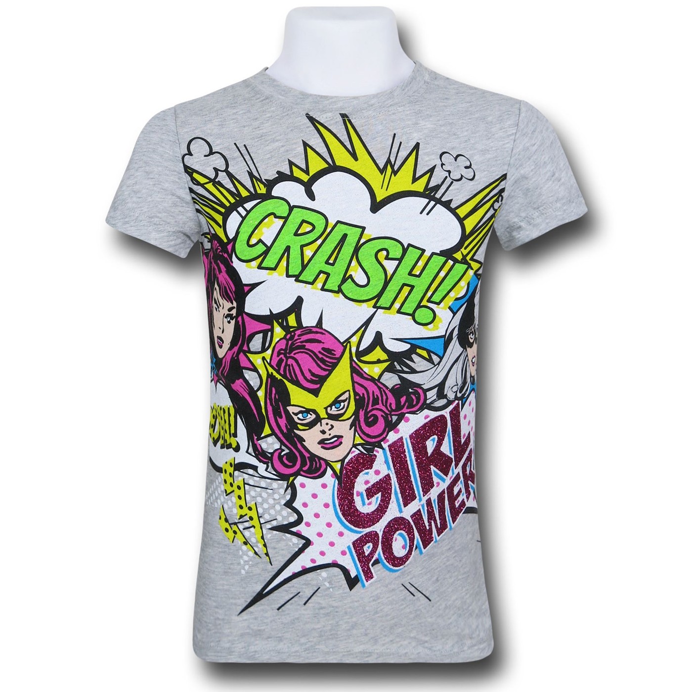 Marvel Girl Power Crash Girls Kids T-Shirt, Grey