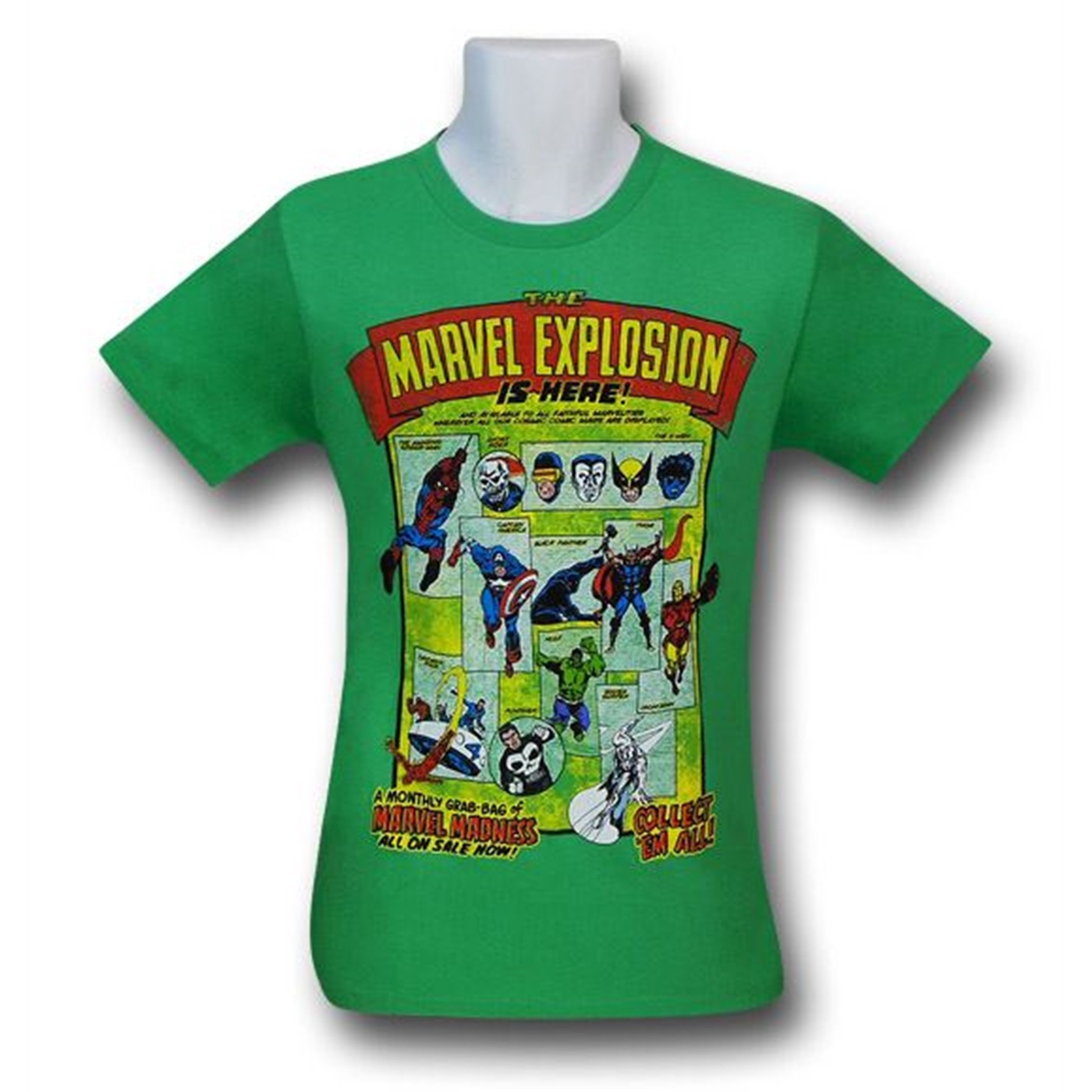 Marvel Explosion Retro Ad Green 30 Single T-Shirt, Green