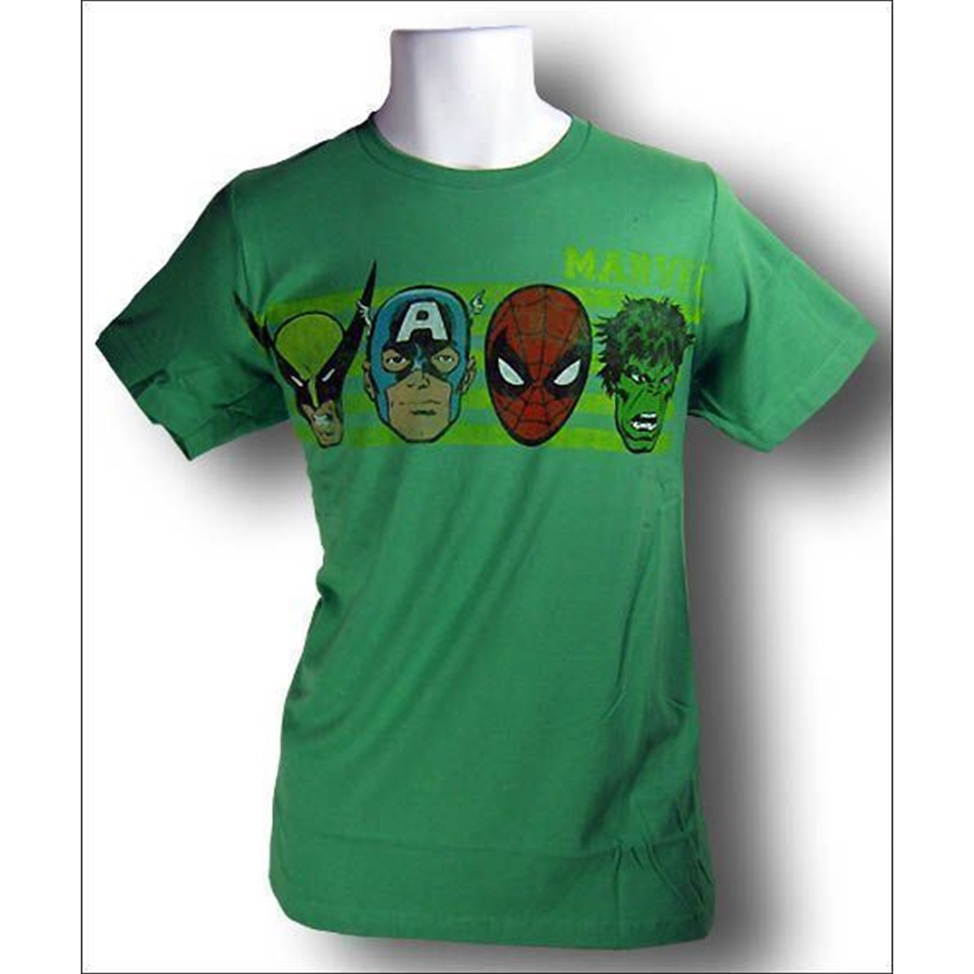 Marvel Green T-Shirt Distressed Head Shots