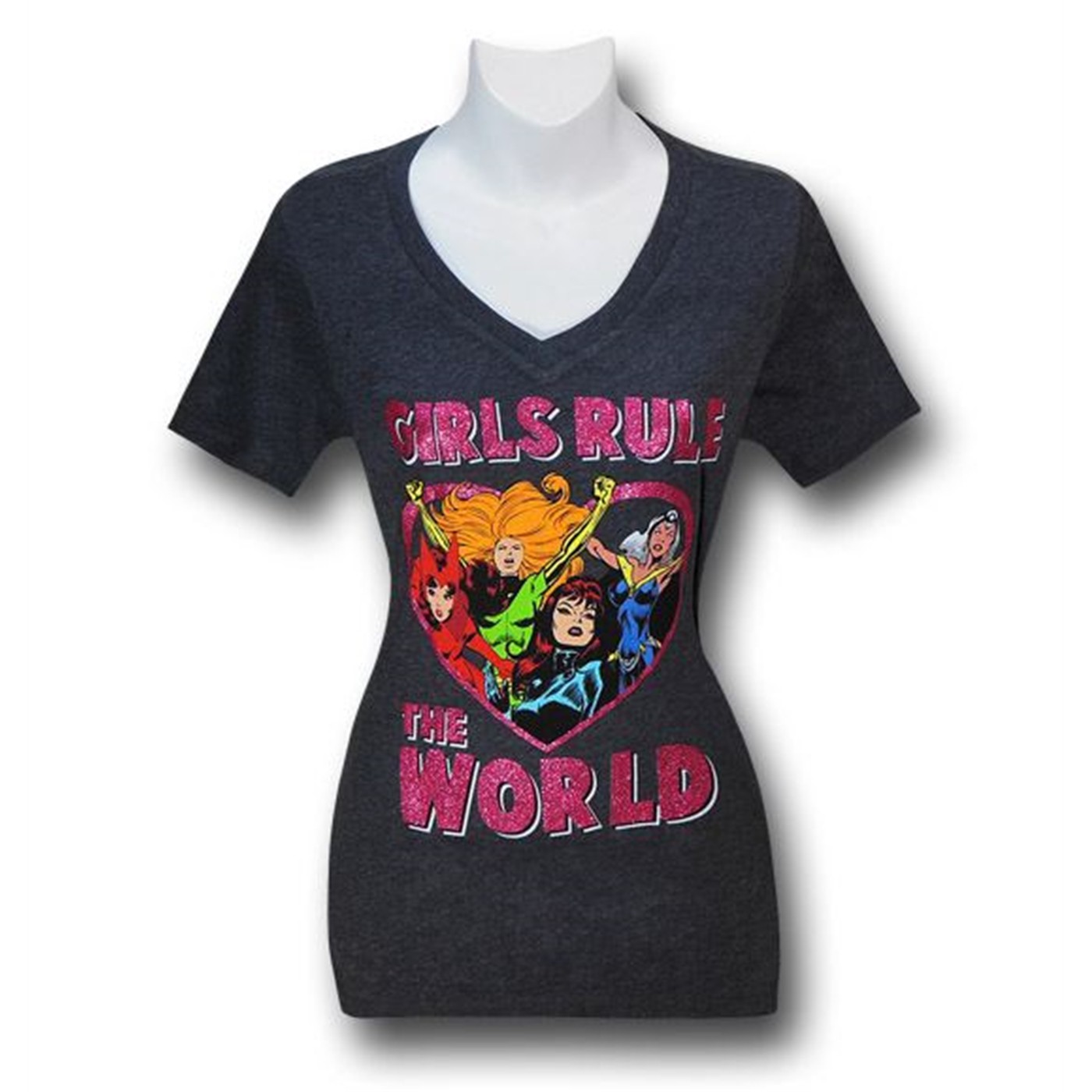 Marvel Girls Rule The World V-Neck Women's T-Shirt, Grey
