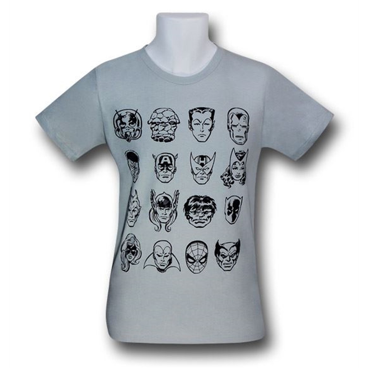 Marvel Head Sketch Line Up 30 Single T-Shirt, Grey