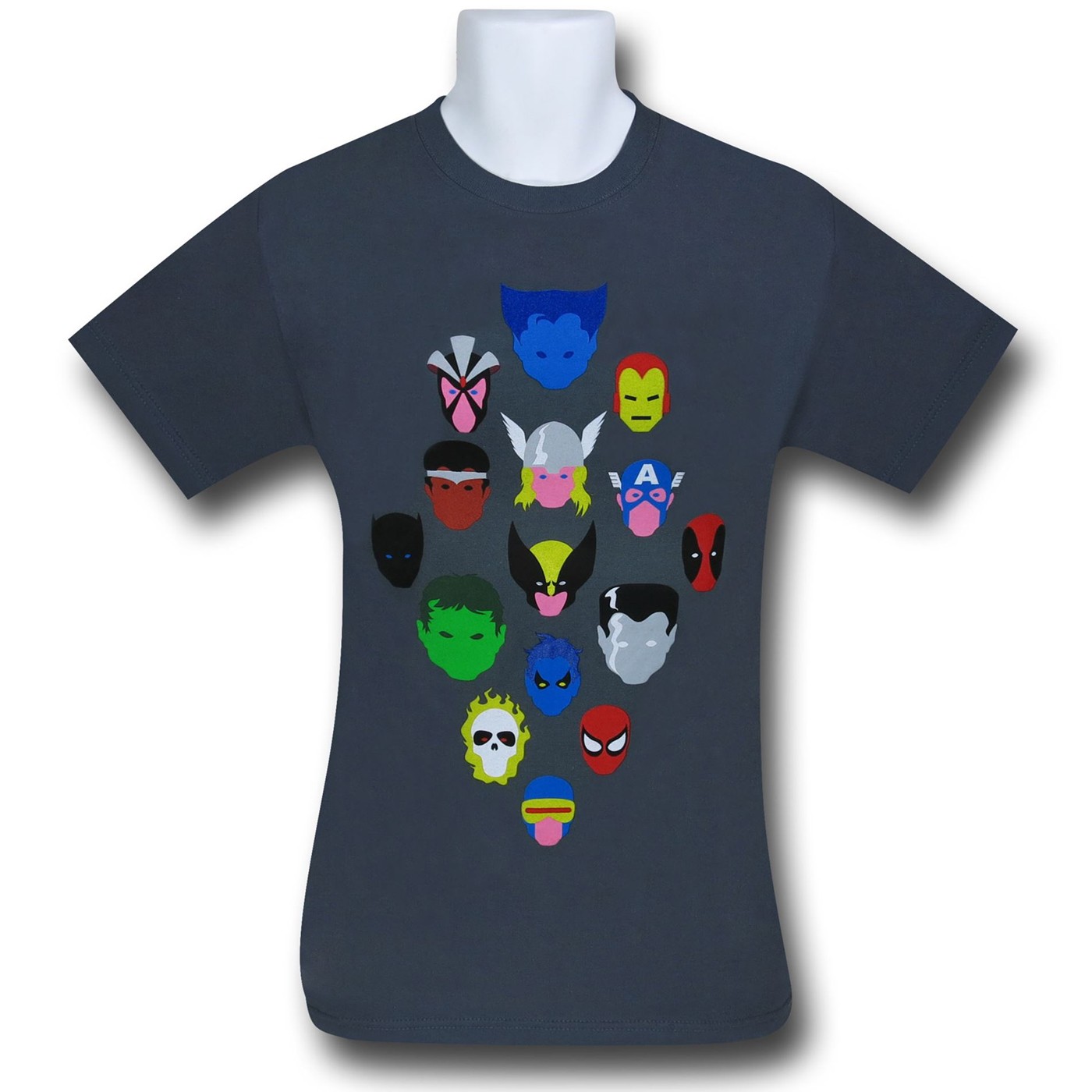 Marvel Character Heads Charcoal T-Shirt, Grey