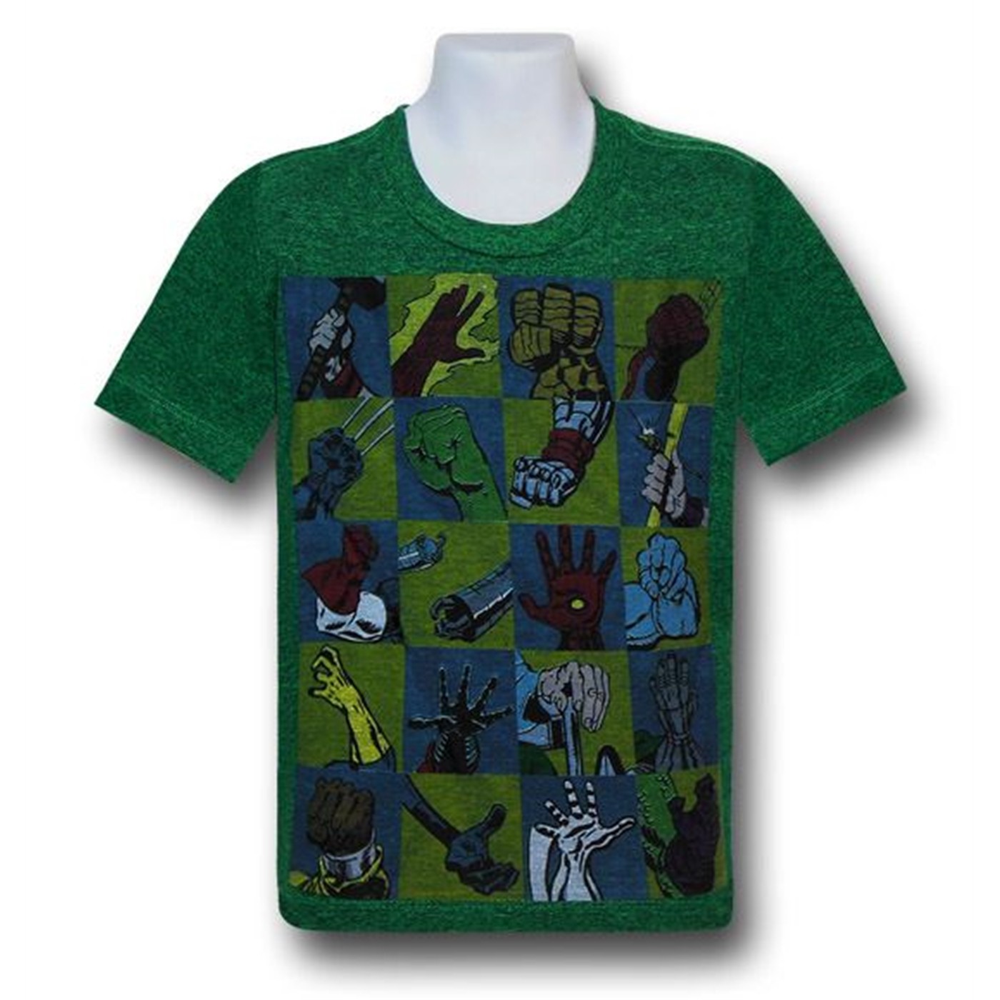 Marvel Hands Grid Kids Red Decco T-Shirt, Green