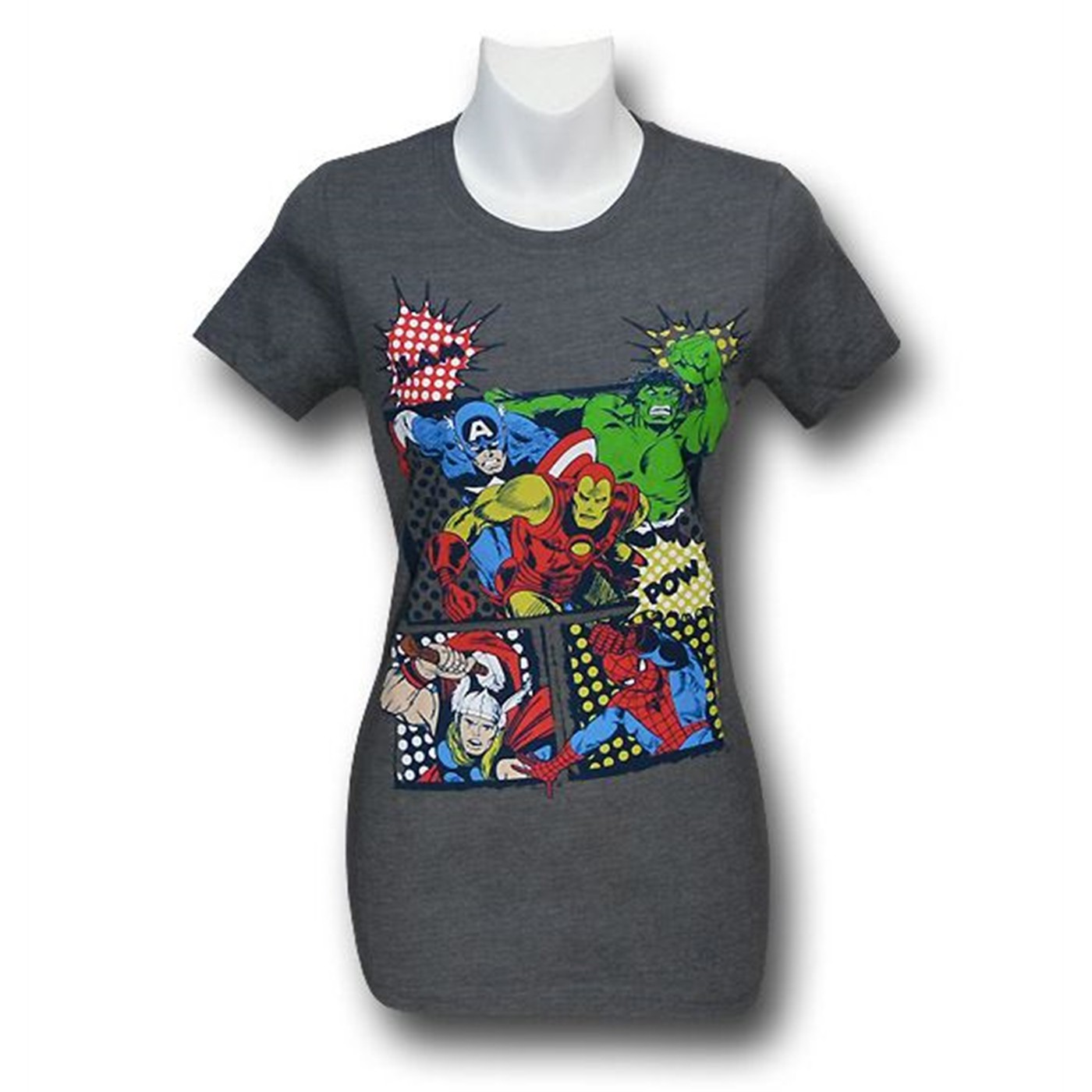 Marvel Heroes Blam Pow Juniors T-Shirt, Grey