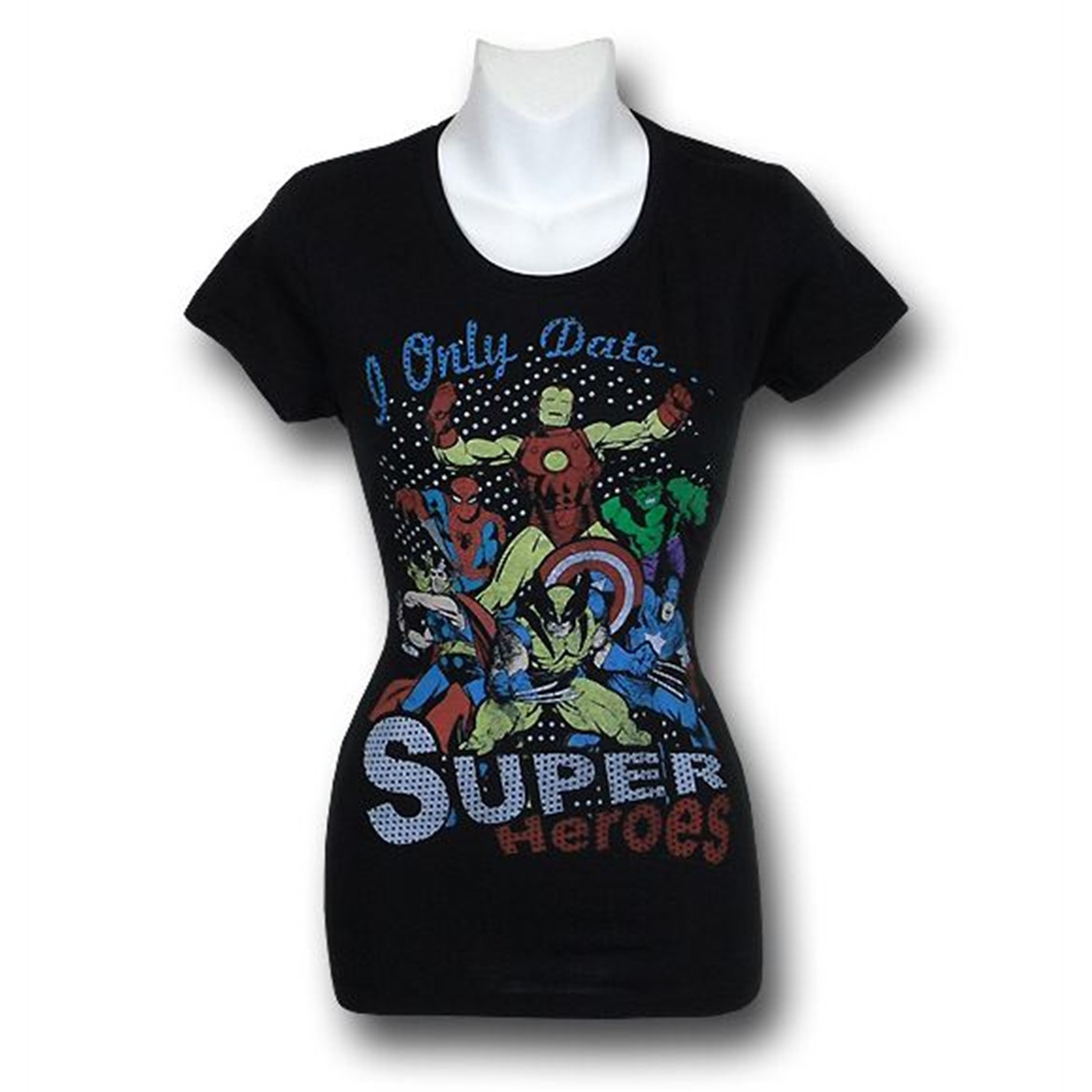I Only Date Superheroes Black Junior T-Shirt, Black