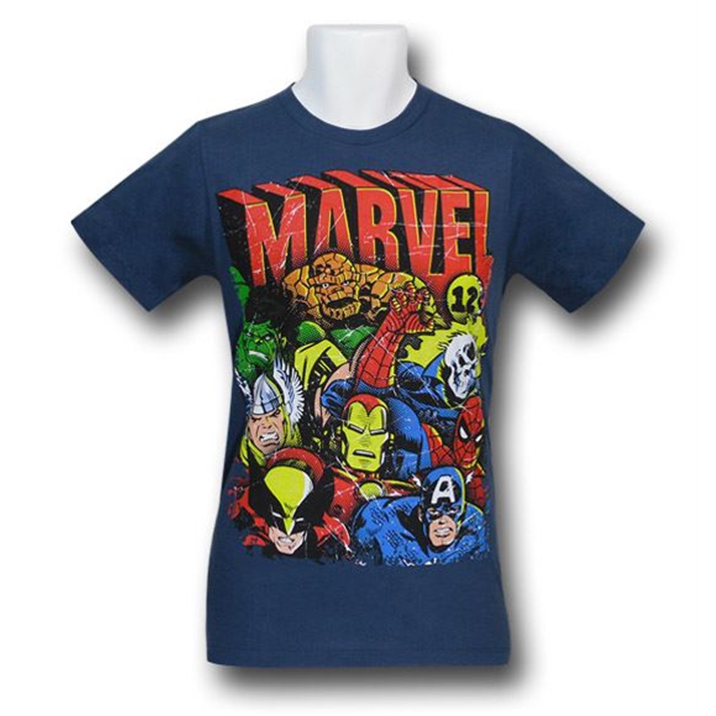 Marvel Old School Blue 30 Single T-Shirt, Blue