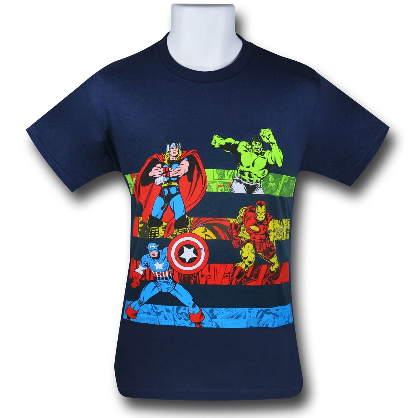 Marvel Retro Heroes Striped 30 Single T-Shirt, Blue