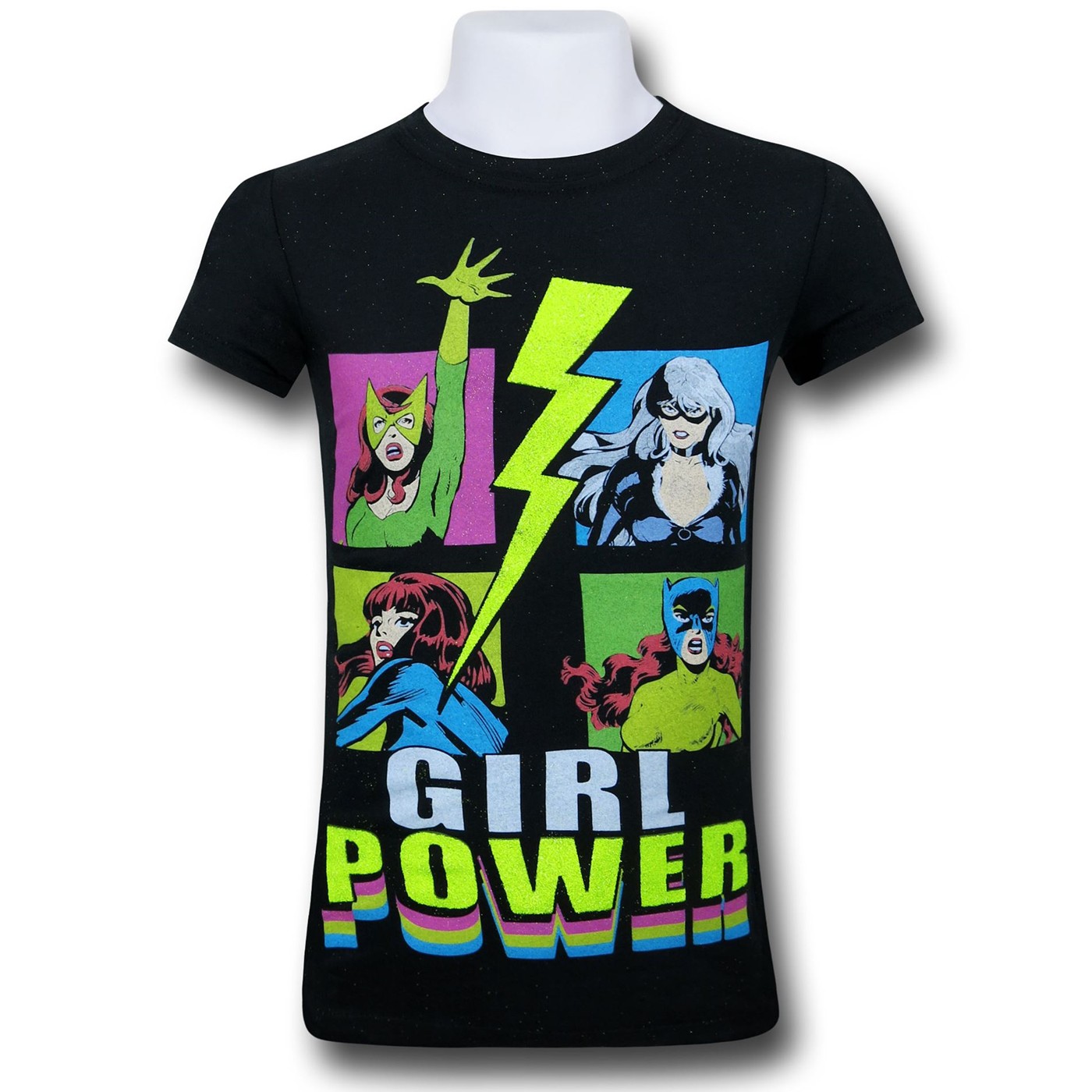 Marvel Squares Girl Power Girls Kids T-Shirt, Black