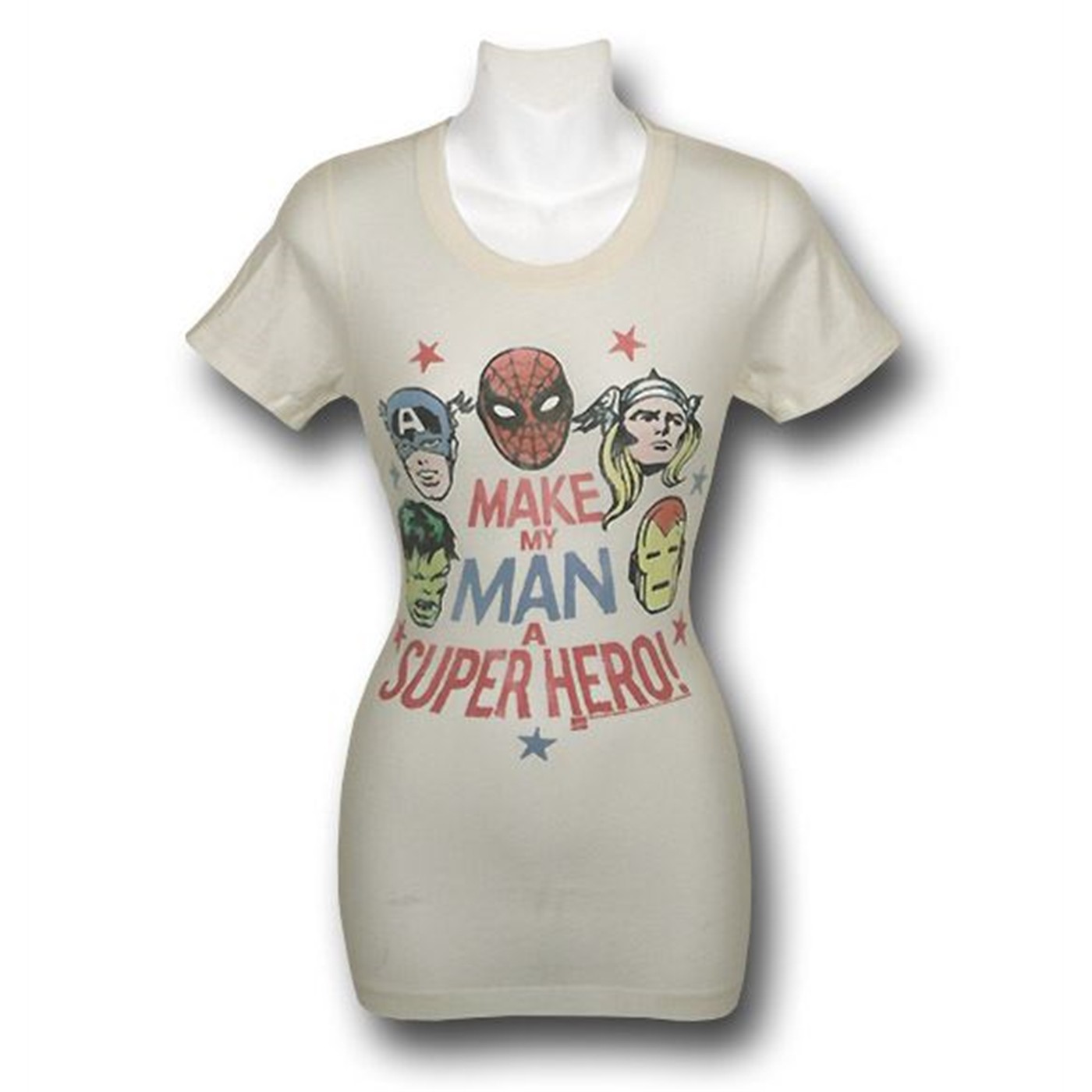 Marvel Make My Man A Hero Jrs. Junk Food T-Shirt, White