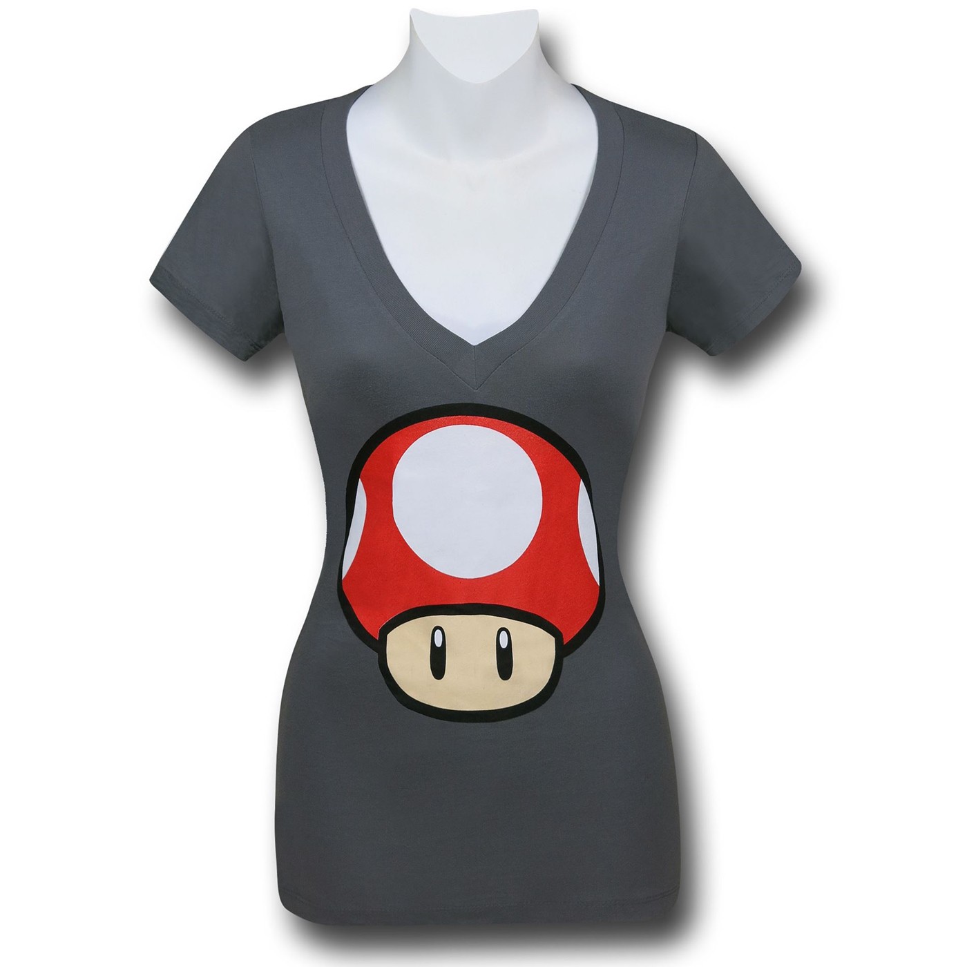 Nintendo Mushroom Women's V-Neck T-Shirt, Grey