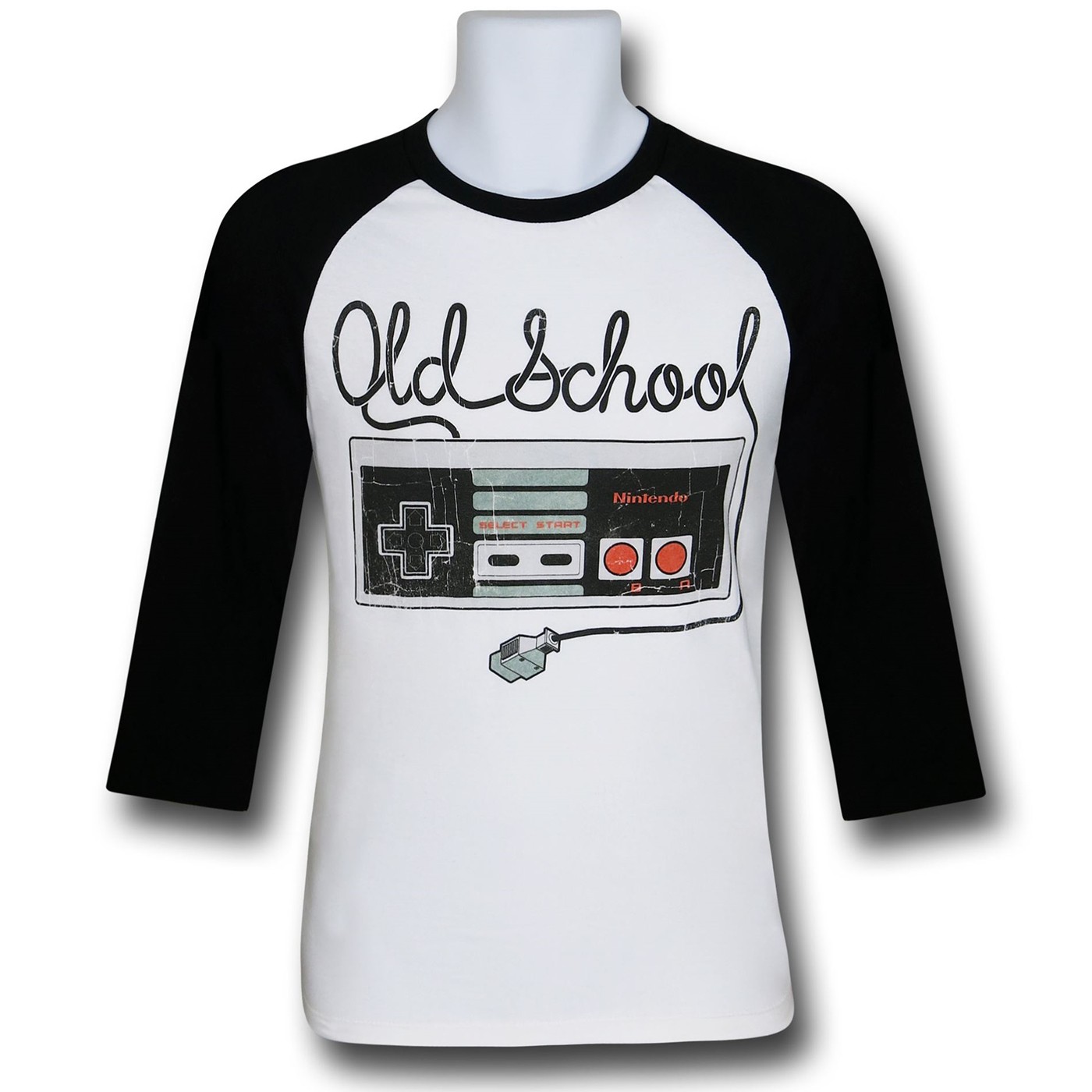 Nintendo Distressed Controller Tangle White Baseball T-Shirt, White