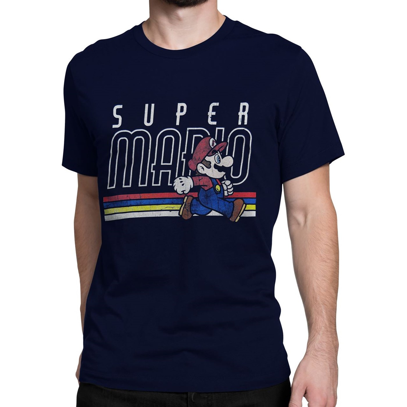 Super Mario Distressed Navy Men's T-Shirt, Blue