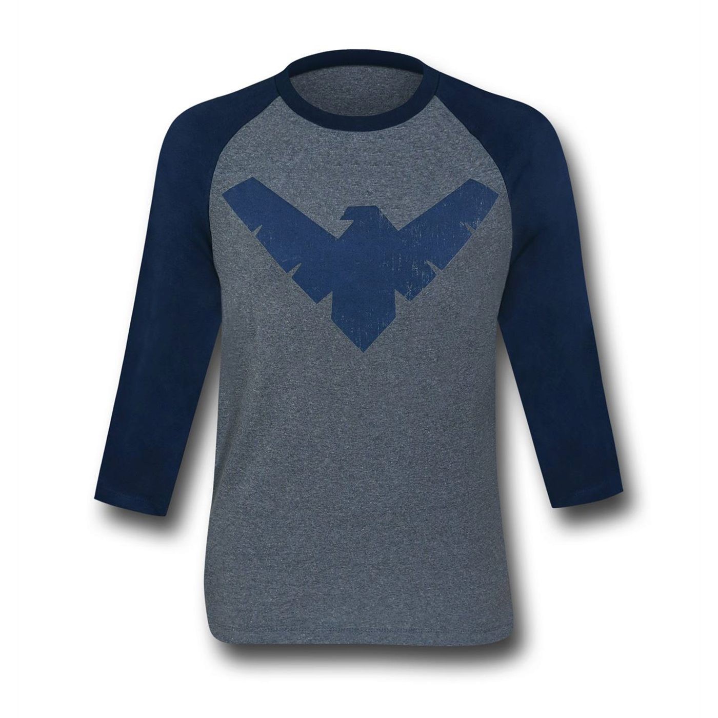 Nightwing Distressed Symbol Baseball T-Shirt, Grey