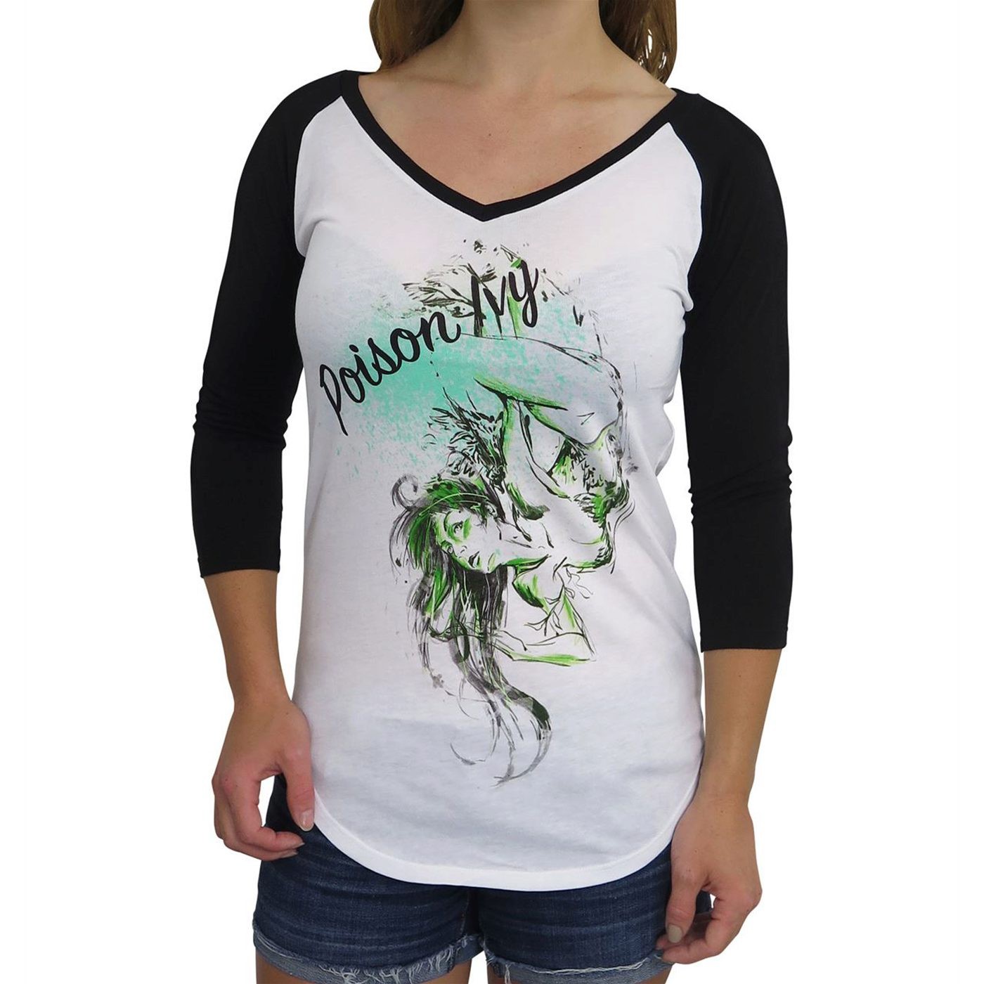 Poison Ivy Women's V-Neck Baseball T-Shirt, White