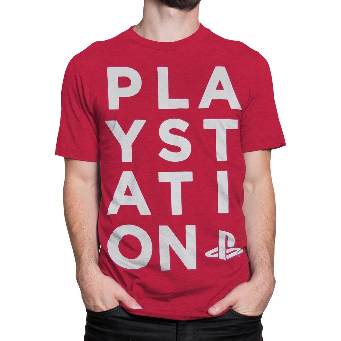 Playstation Logo Red Heather Men's T-Shirt, Red