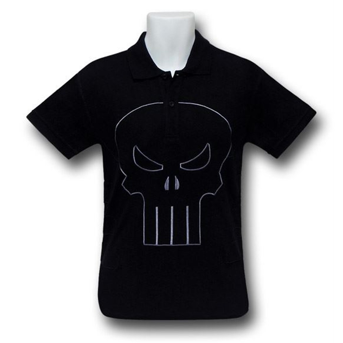 Punisher Skull Armor Print Black Polo Shirt, Black