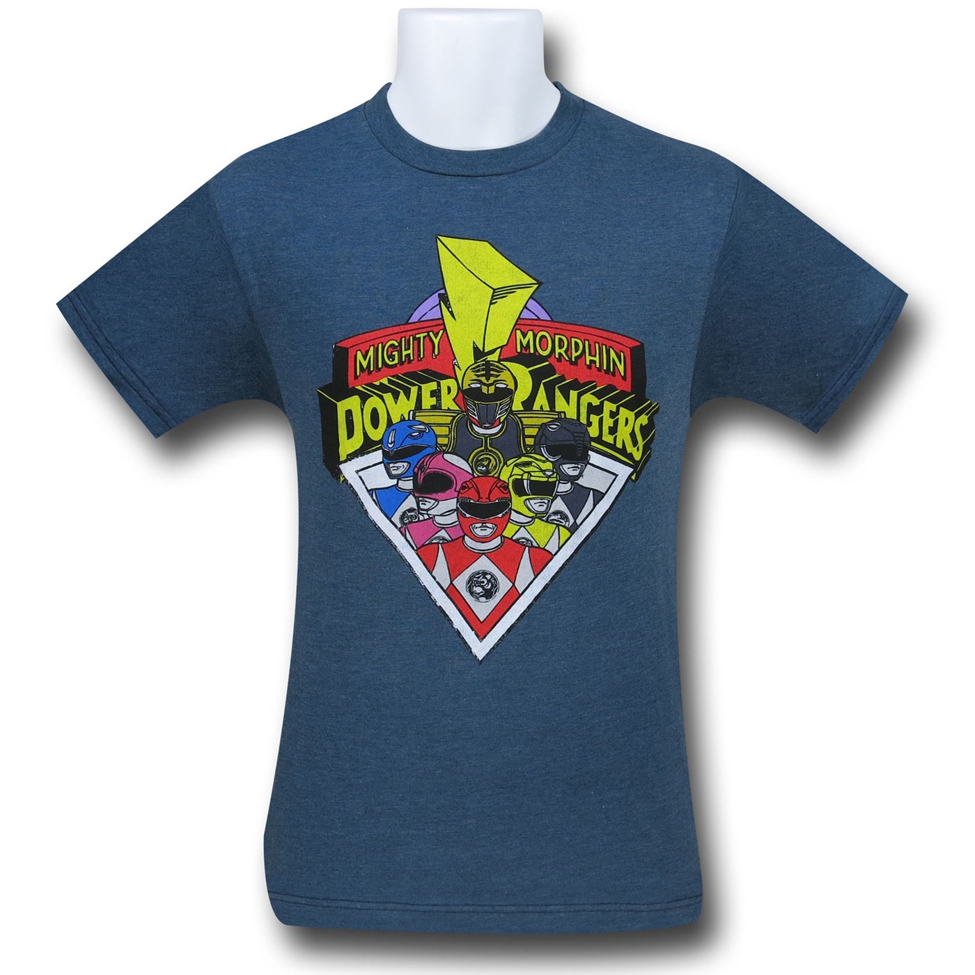 Power Rangers Group Triangle Heather Navy T-Shirt, Blue