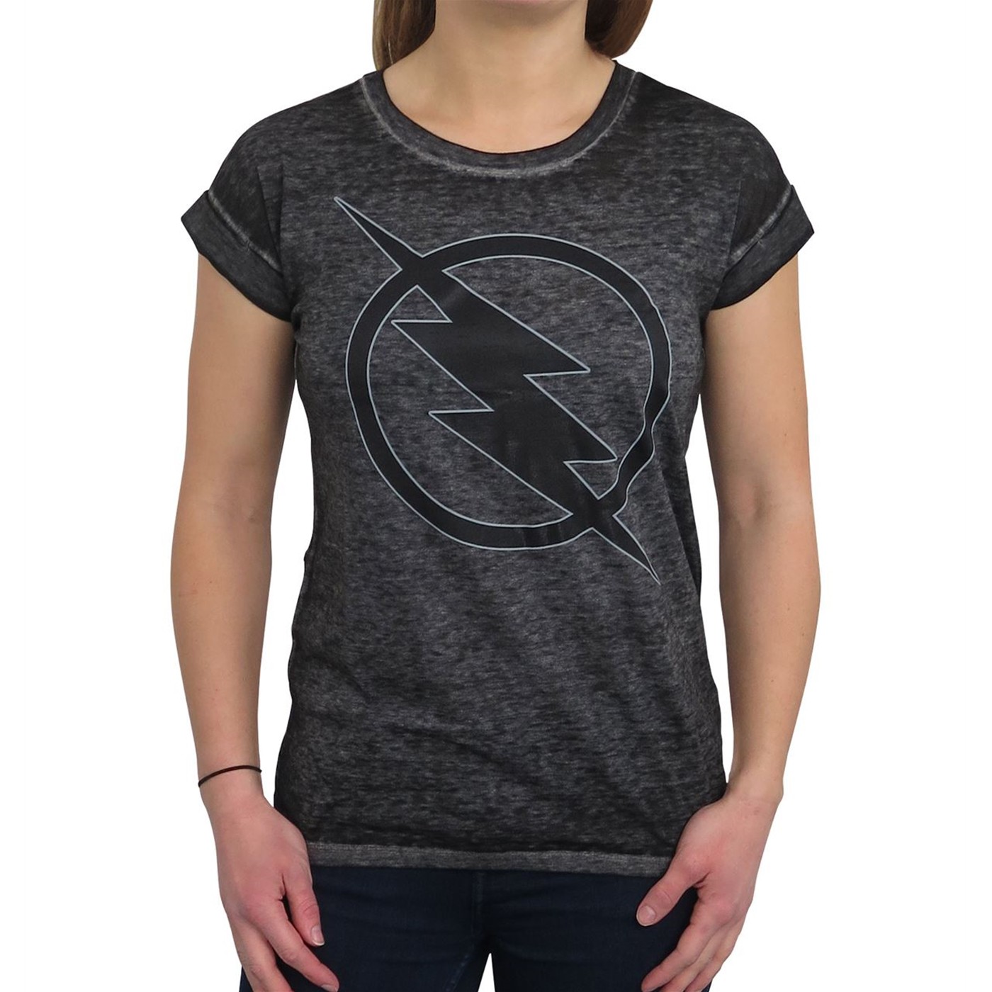 Reverse Flash Logo Women's Rolled Sleeve T-Shirt, Grey