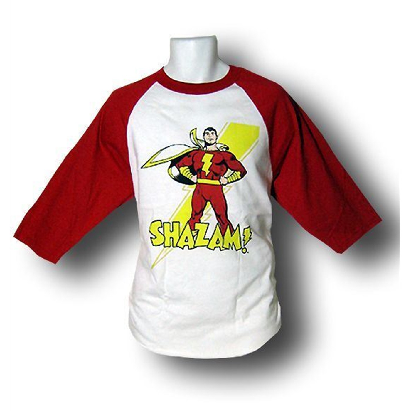 Shazam Pose and Bolt Baseball Sleeve T-Shirt, White