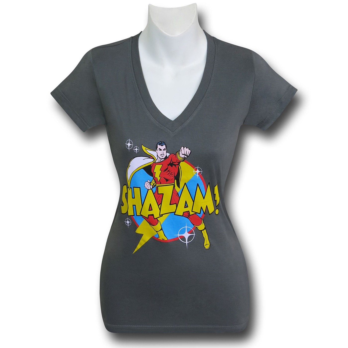 Shazam Power Stance Women's V-Neck T-Shirt, Grey