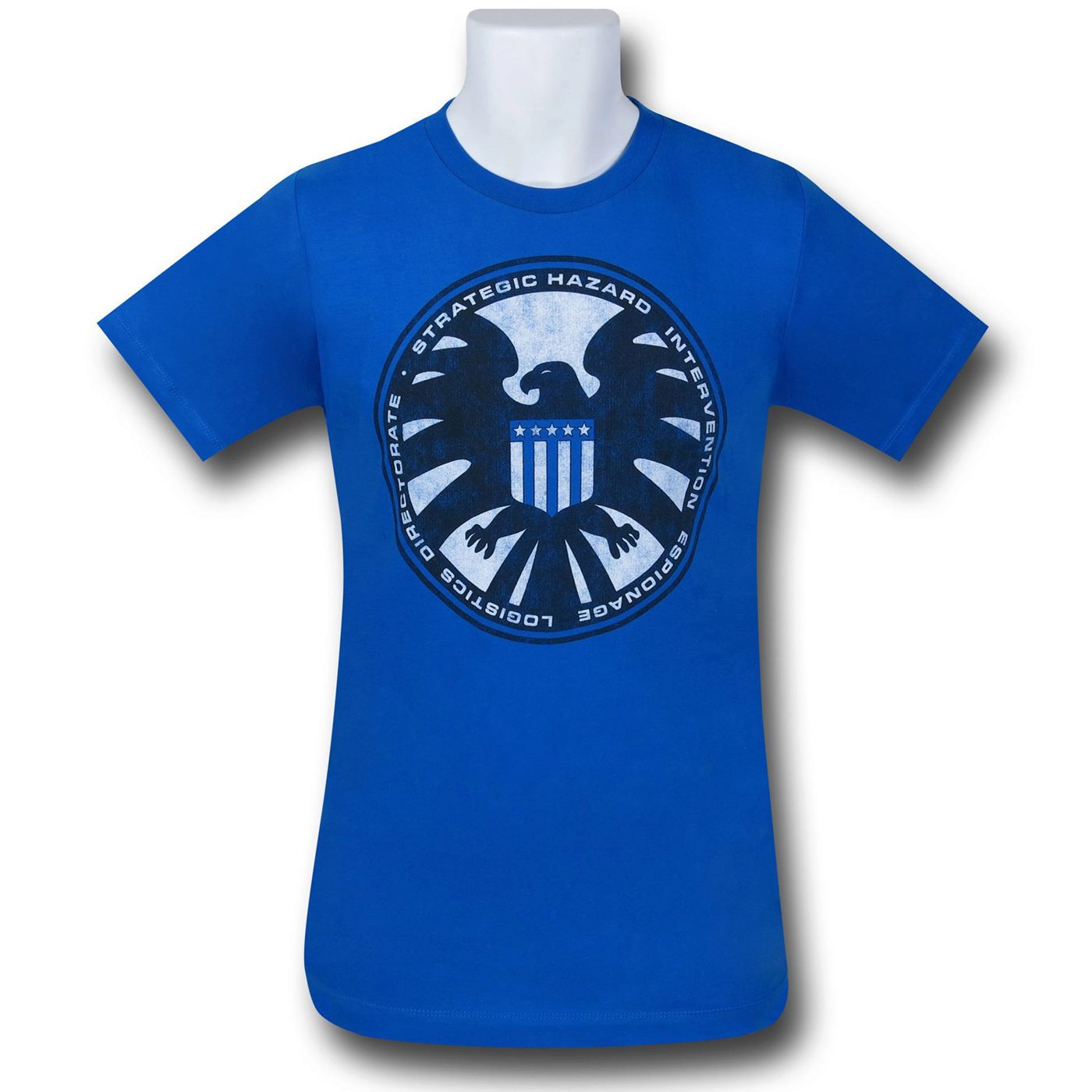 S.H.I.E.L.D. Distressed Symbol 30 Single T-Shirt, Blue