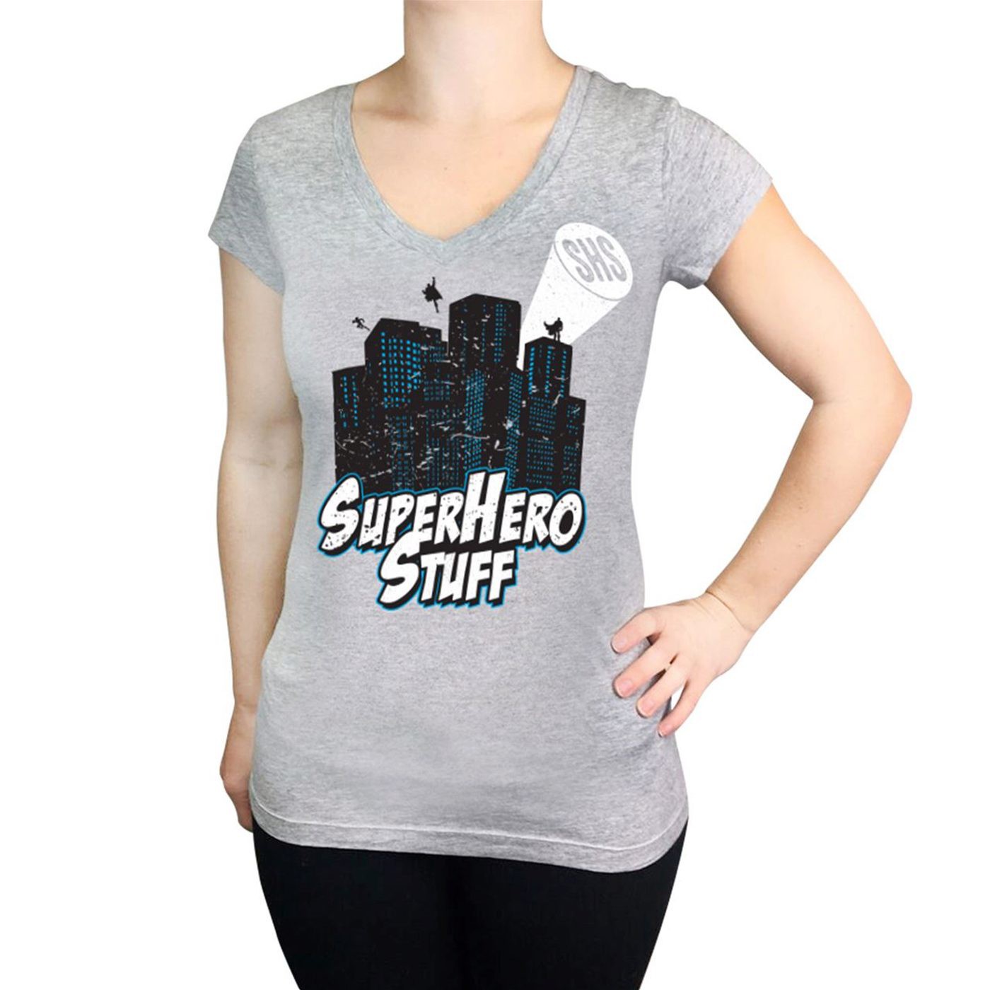 SuperHeroStuff 17th Anniversary Women's V-Neck T-Shirt, Grey