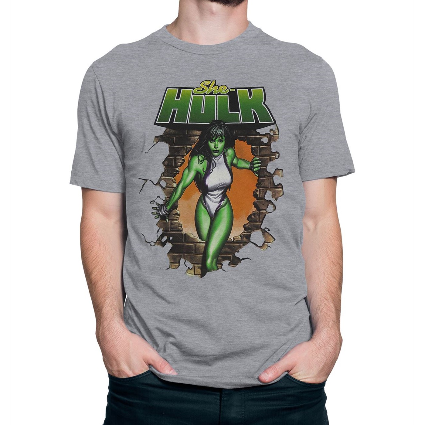She-Hulk Busting Bricks Men's T-Shirt, Grey