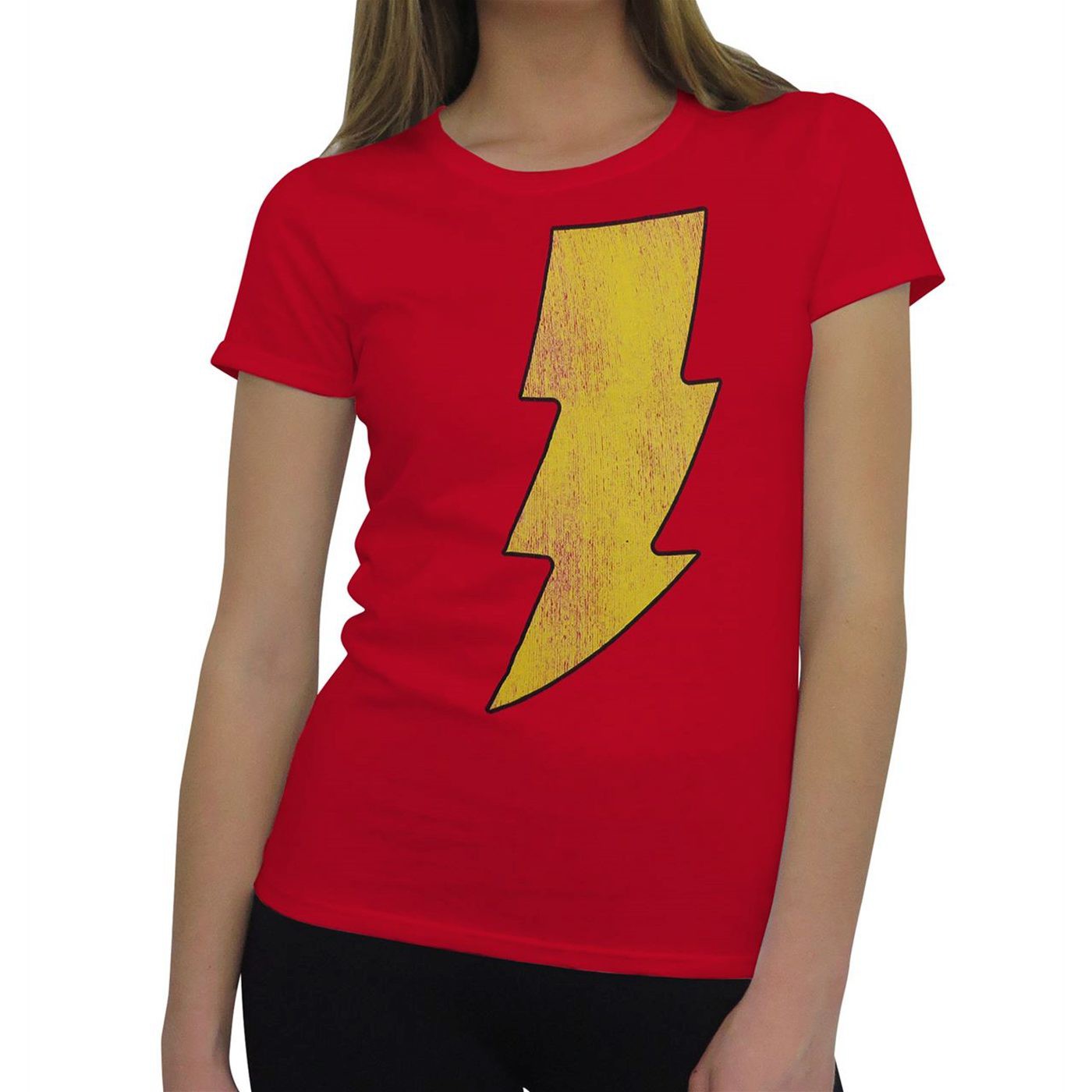 Shazam Distressed Symbol Women's T-Shirt, Red