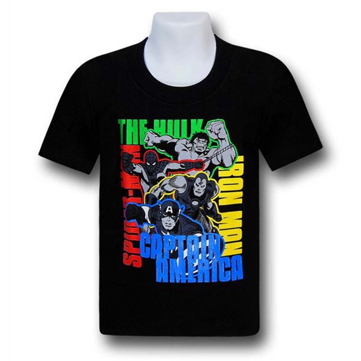 Marvel Heroes Color Logos Kids Black T-Shirt, Black