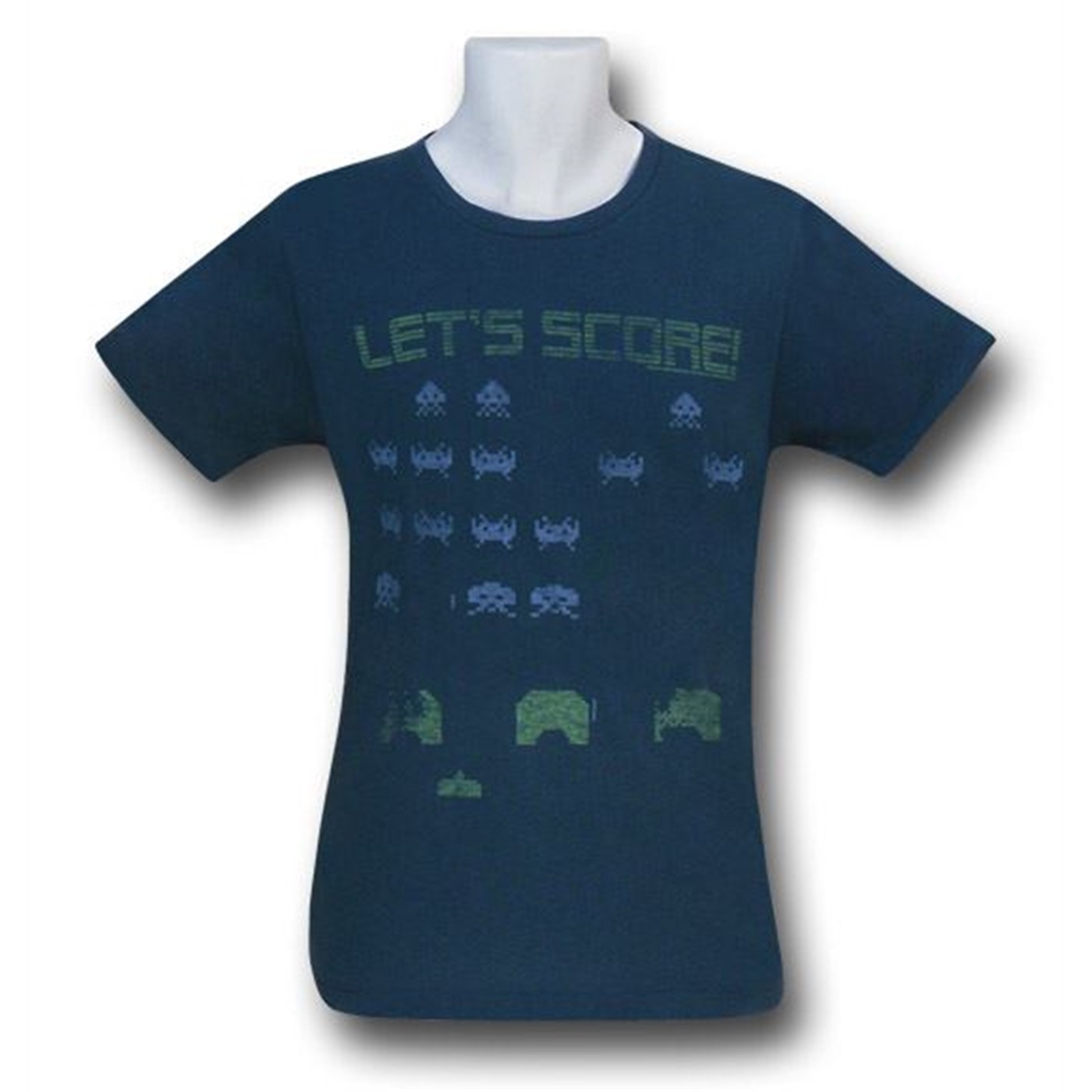 Space Invaders Let's Score Junk Food T-Shirt, Blue